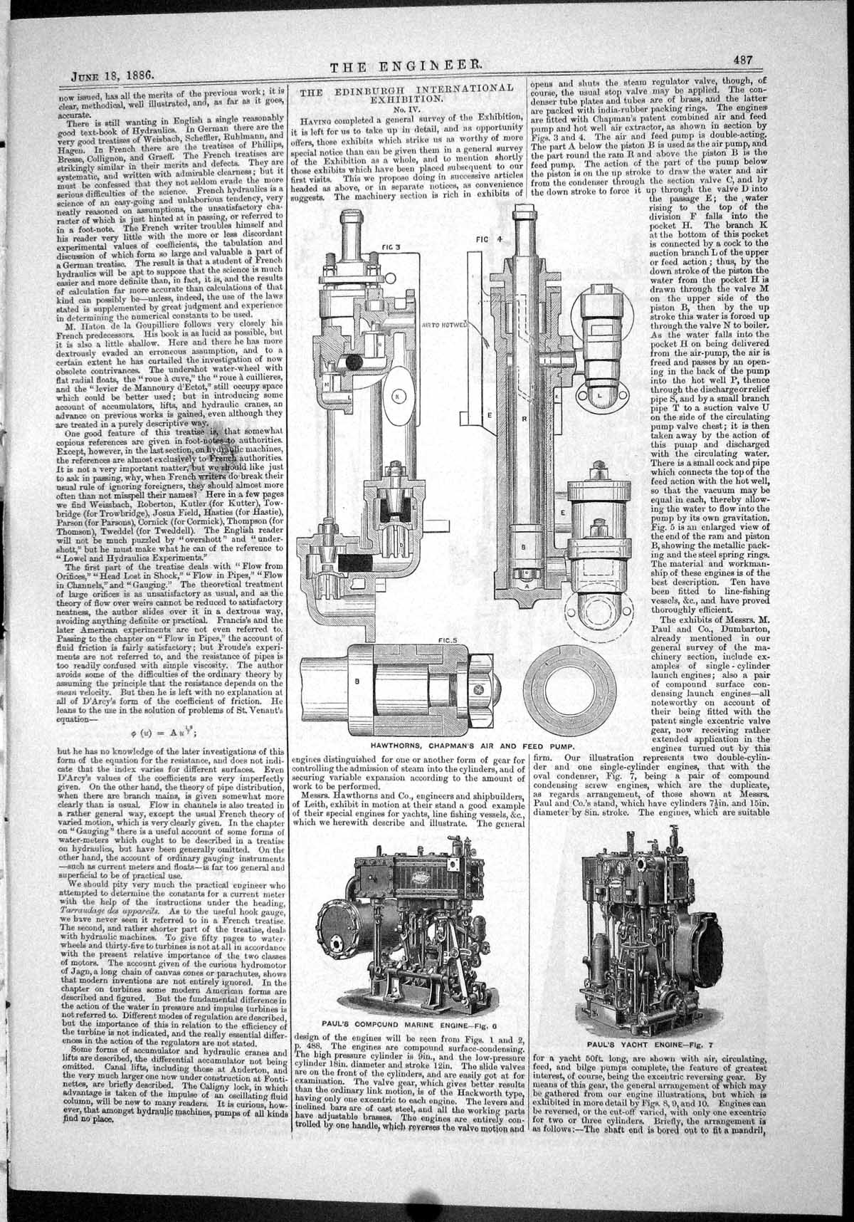 Antique Old Print 1886 Edinburgh Exhibition Hawthorn Paul Yacht Engine Leith