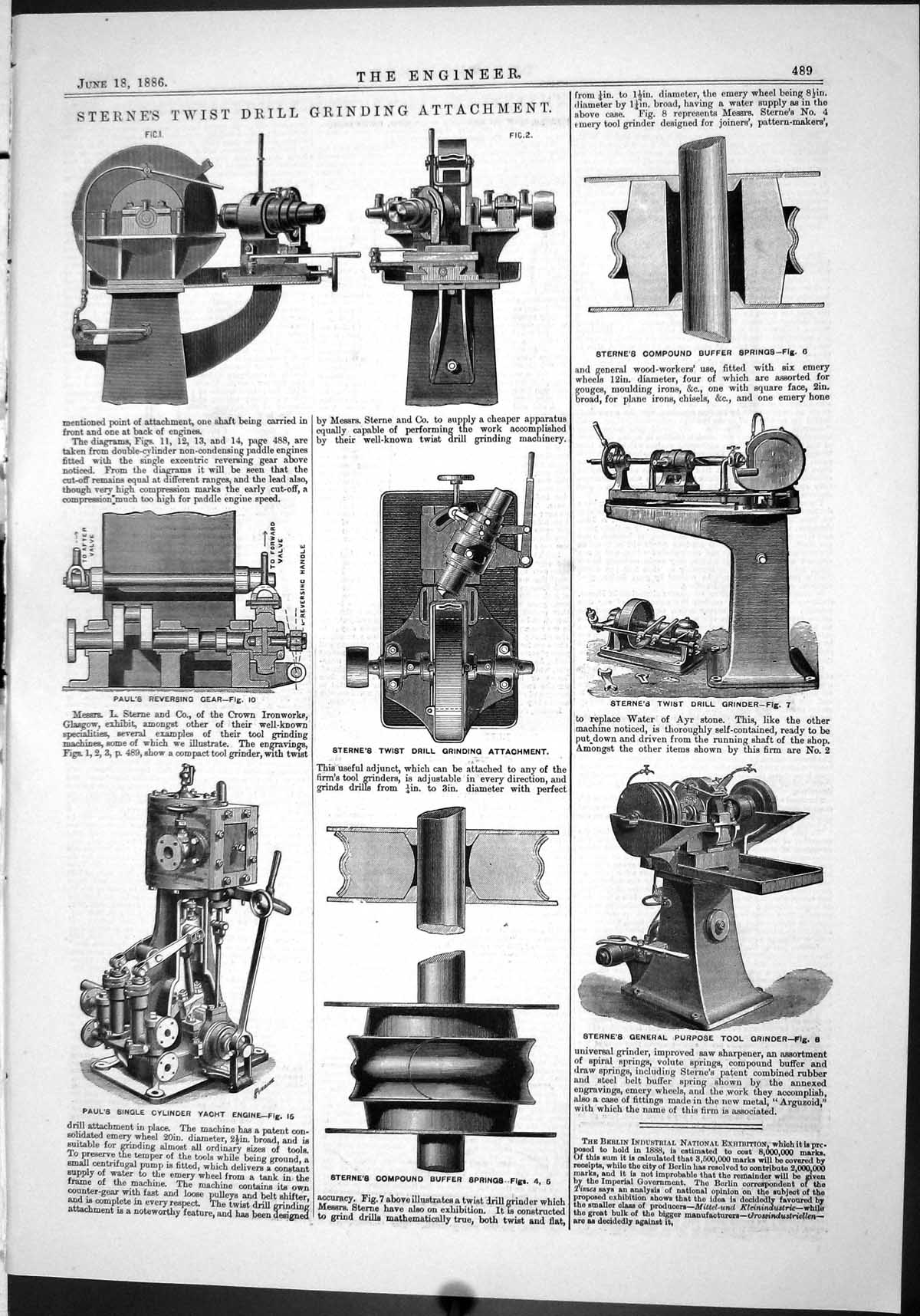 Old Print 1886 Sterne Twist Drill Grinding Attachment Tool Buffer Springs 19th