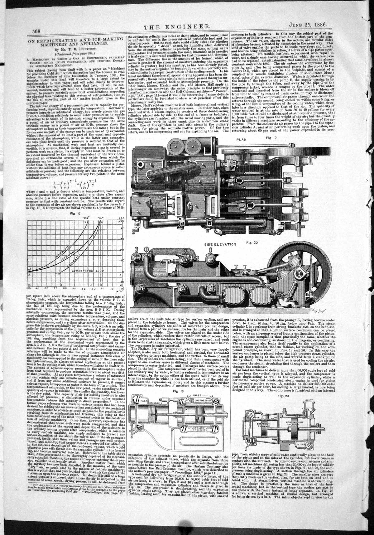 Antique Old Print 1886 Refrigerating Ice Making Machinery Lightfoot Diagrams