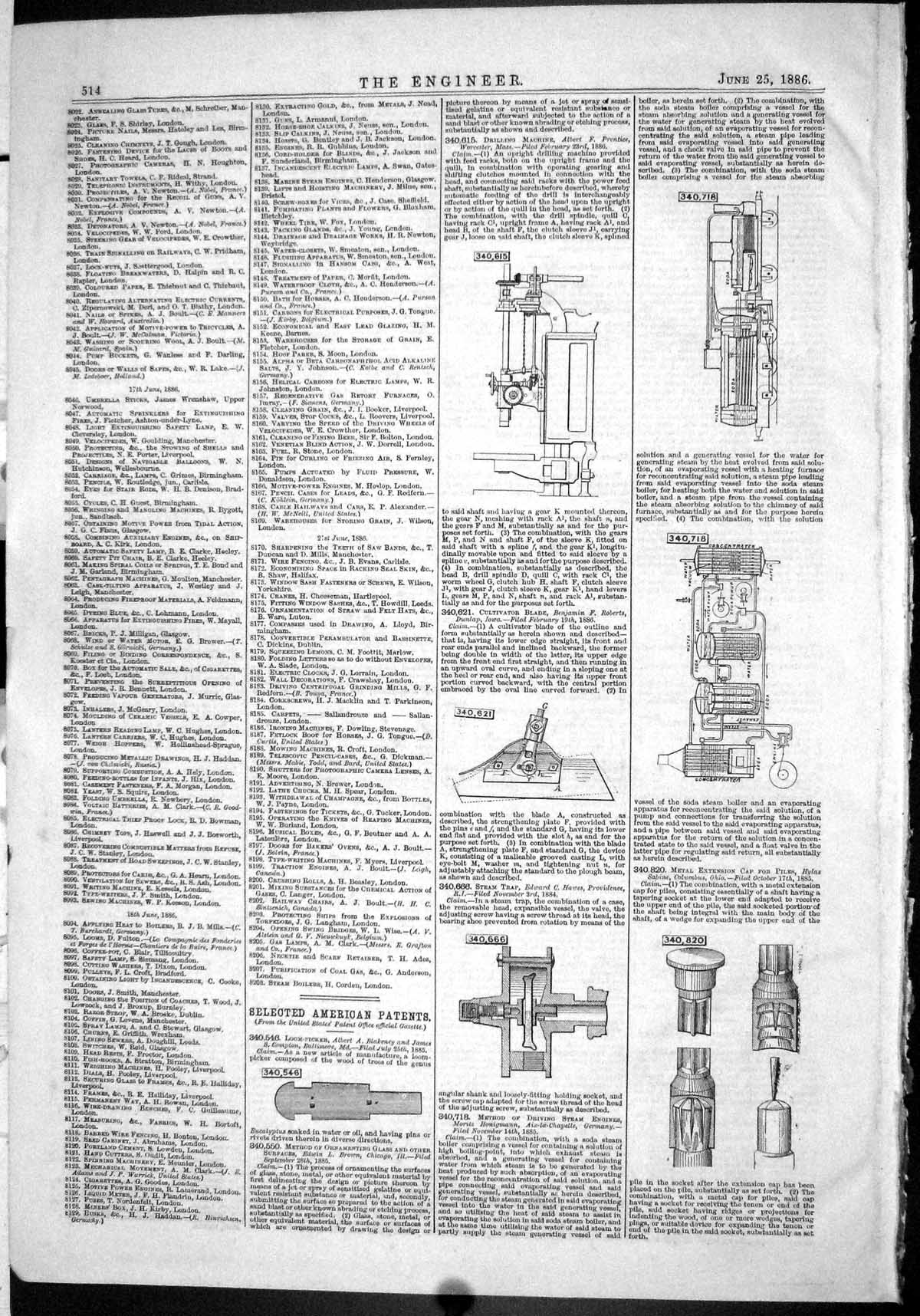Old Engineering 1886 American Patents Loom-Picker Blakeney Hawes Pren Victorian