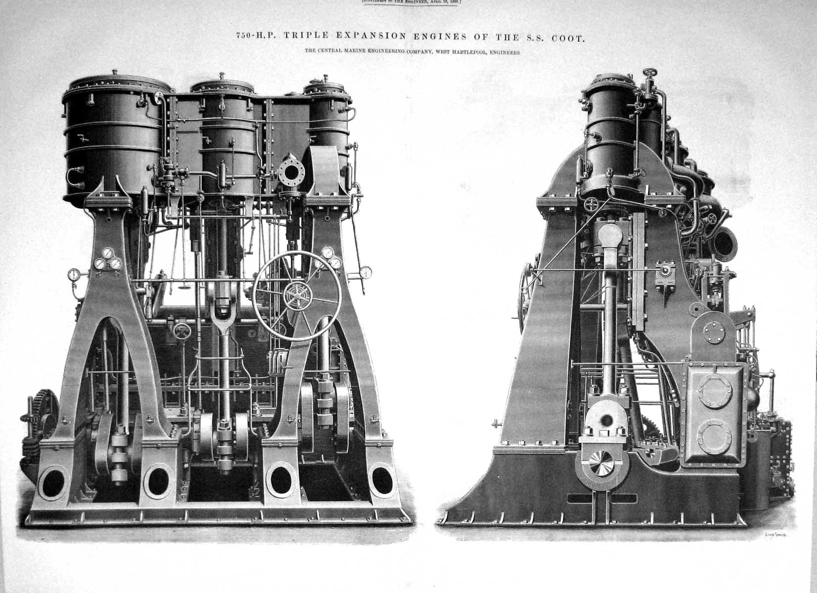 Old 1886 750-H.P Triple Expansion Engines Ship S.S. Coot HartelpoolVictorian