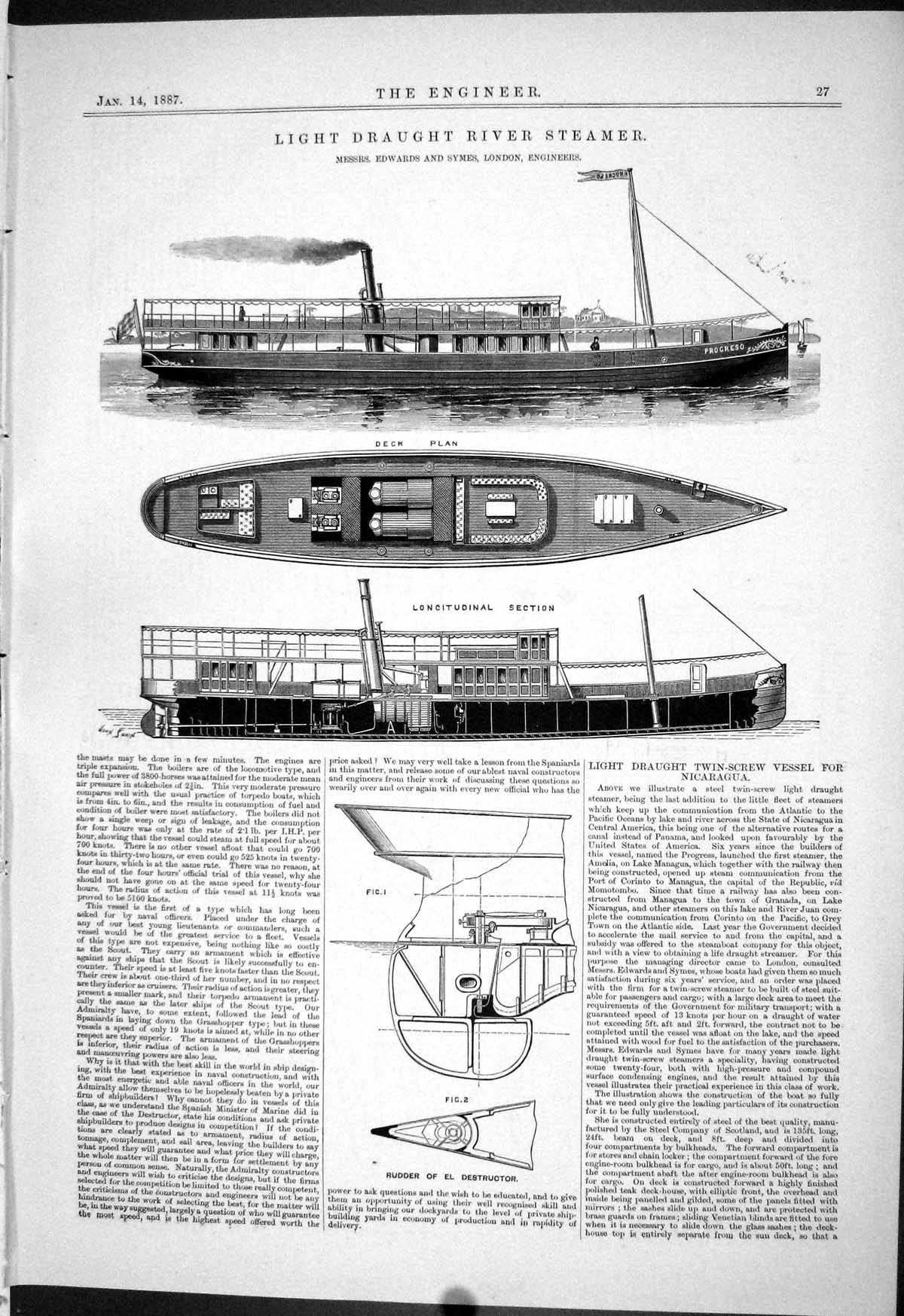 Old 1887 Light Draught River Steamer Edwards Symes Rudder Destructor Victorian