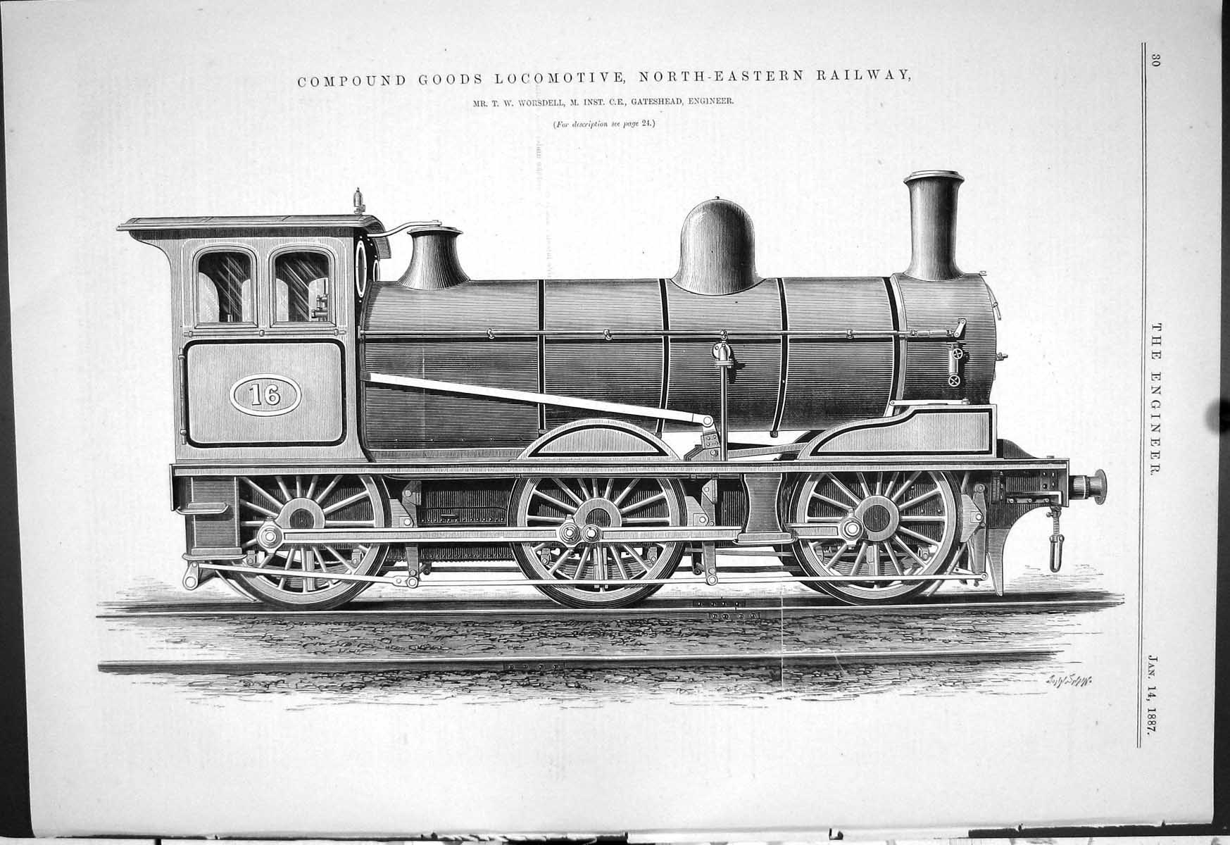 Old Compound Goods Locomotive Train North-Eastern Railway 1887 Worsde Victorian