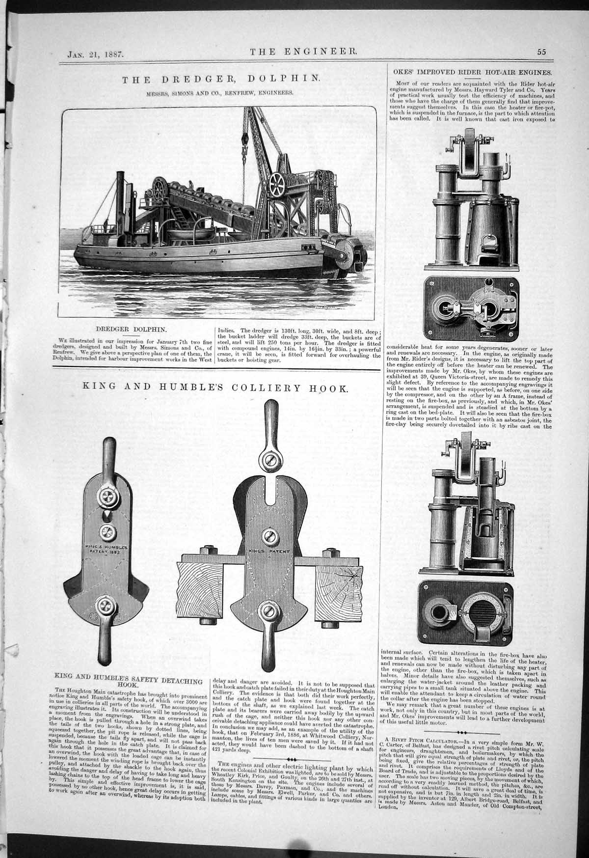 Old 1887 Derdger Dolphin Simons King Humble Colliery Hook Okes Engine Victorian