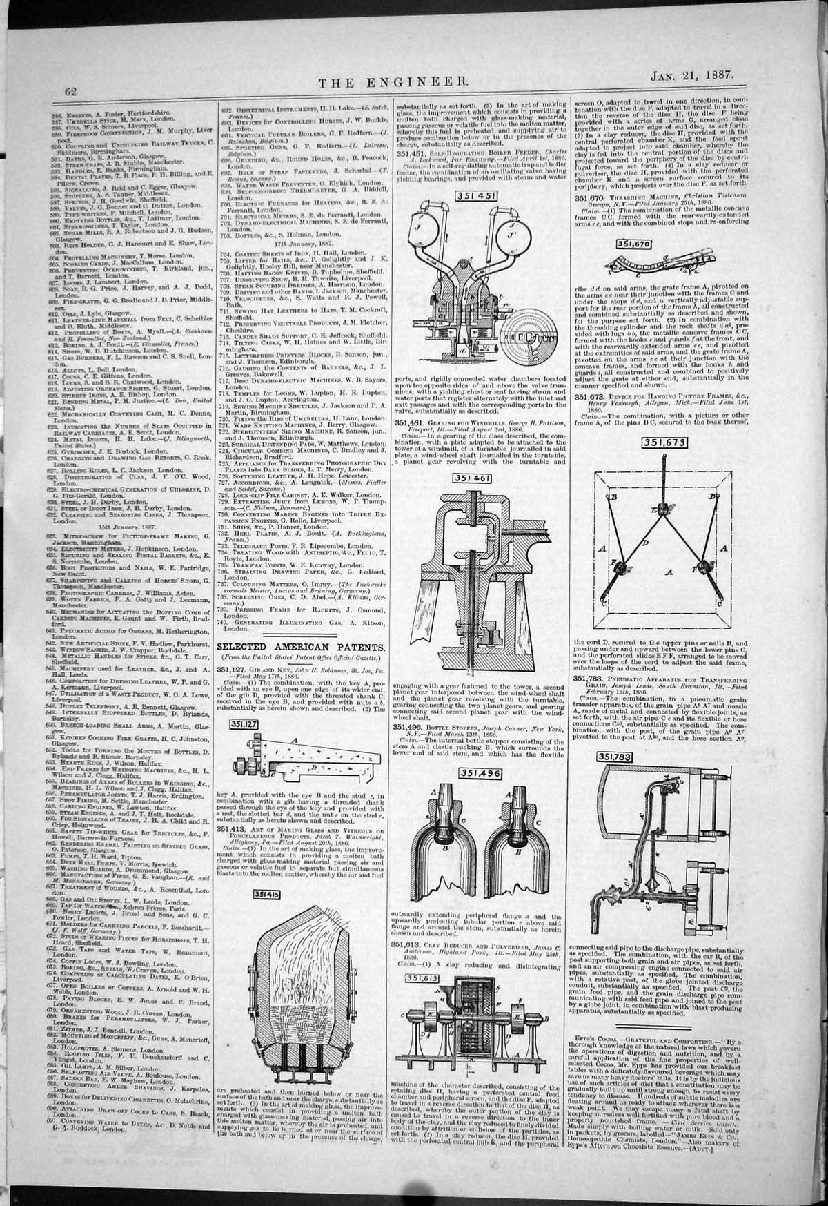 Old 1887 American Patents Robinson Wainwright Anderson Lewis Vosburgh Victorian