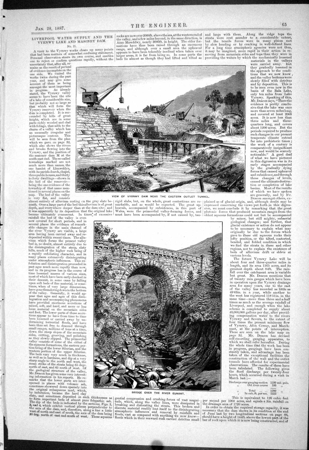 Old 1887 Vyrnwy Dam Outlet Tunnel Bridge River Eunant Rock Ridge Dam Victorian
