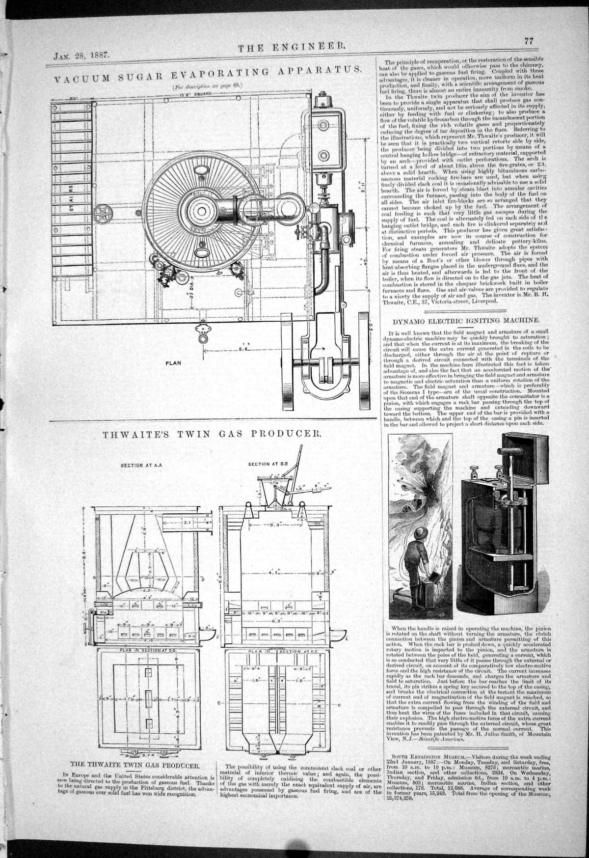 Old 1887 Vacuum Sugar Evaporating Apparatus Thwaites Gas Producer Dyn Victorian