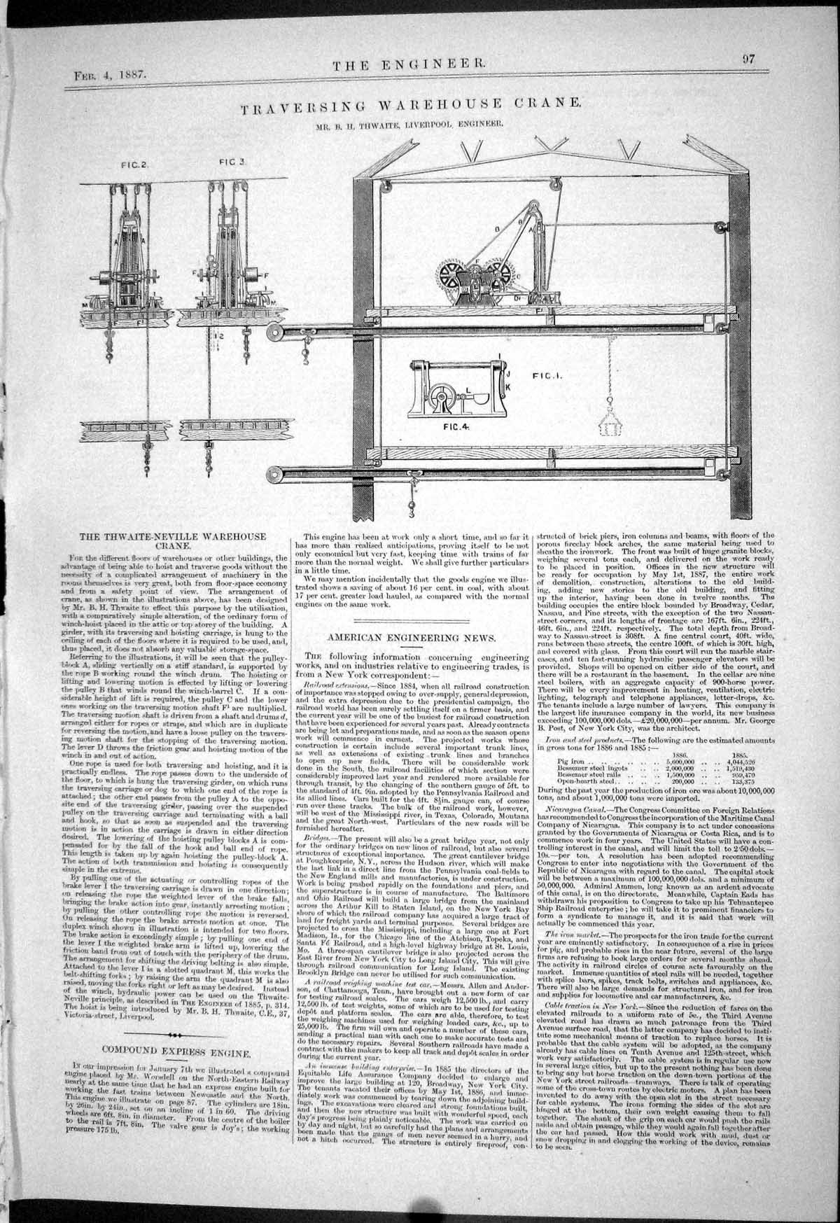 Antique Print 1887 Transversing Warehouse Crane Thwaite Liverpool Machinery