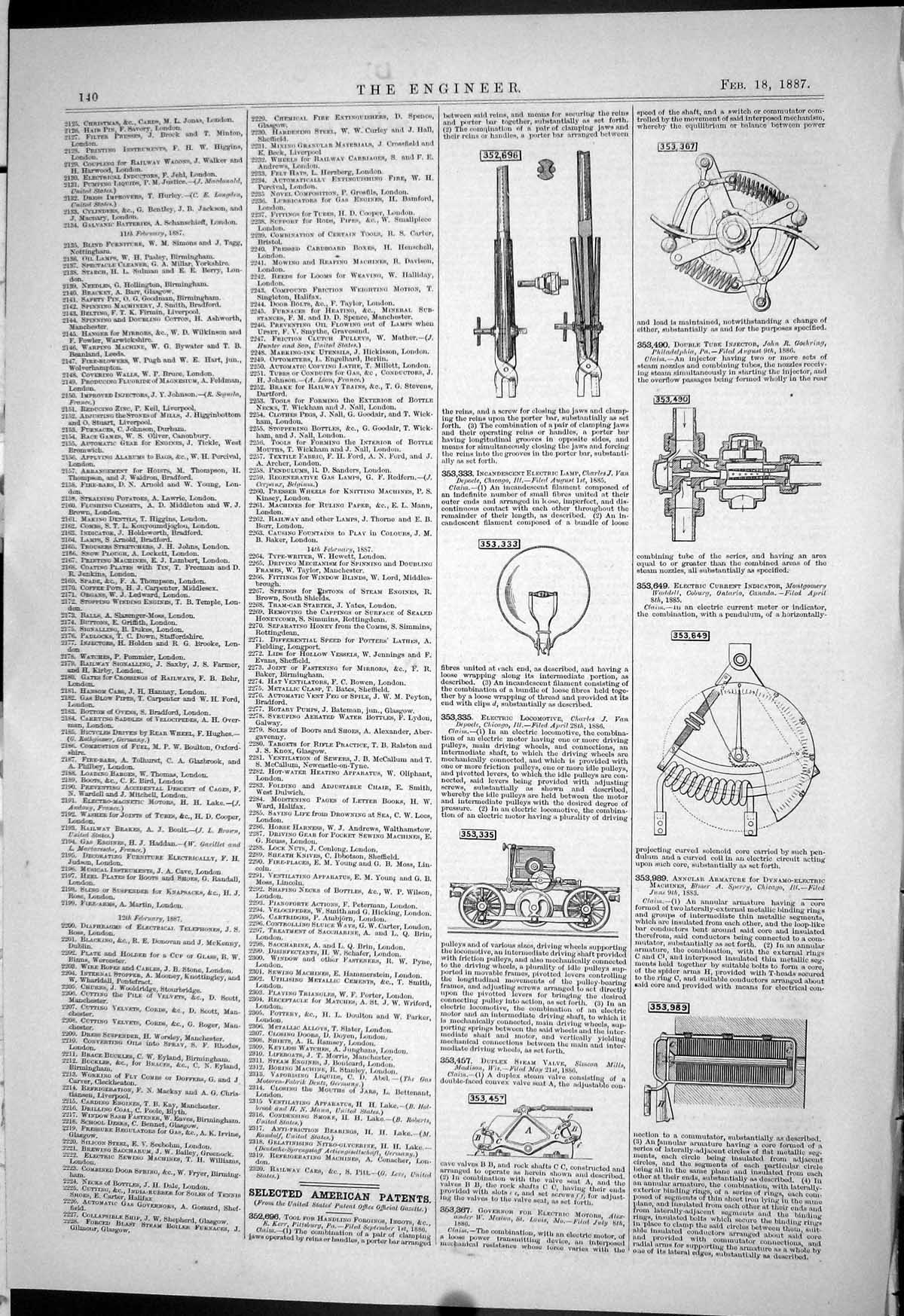 Old 1887 American Patents Simeon Van Depoele Kerr Waddell Elmer Machi Victorian