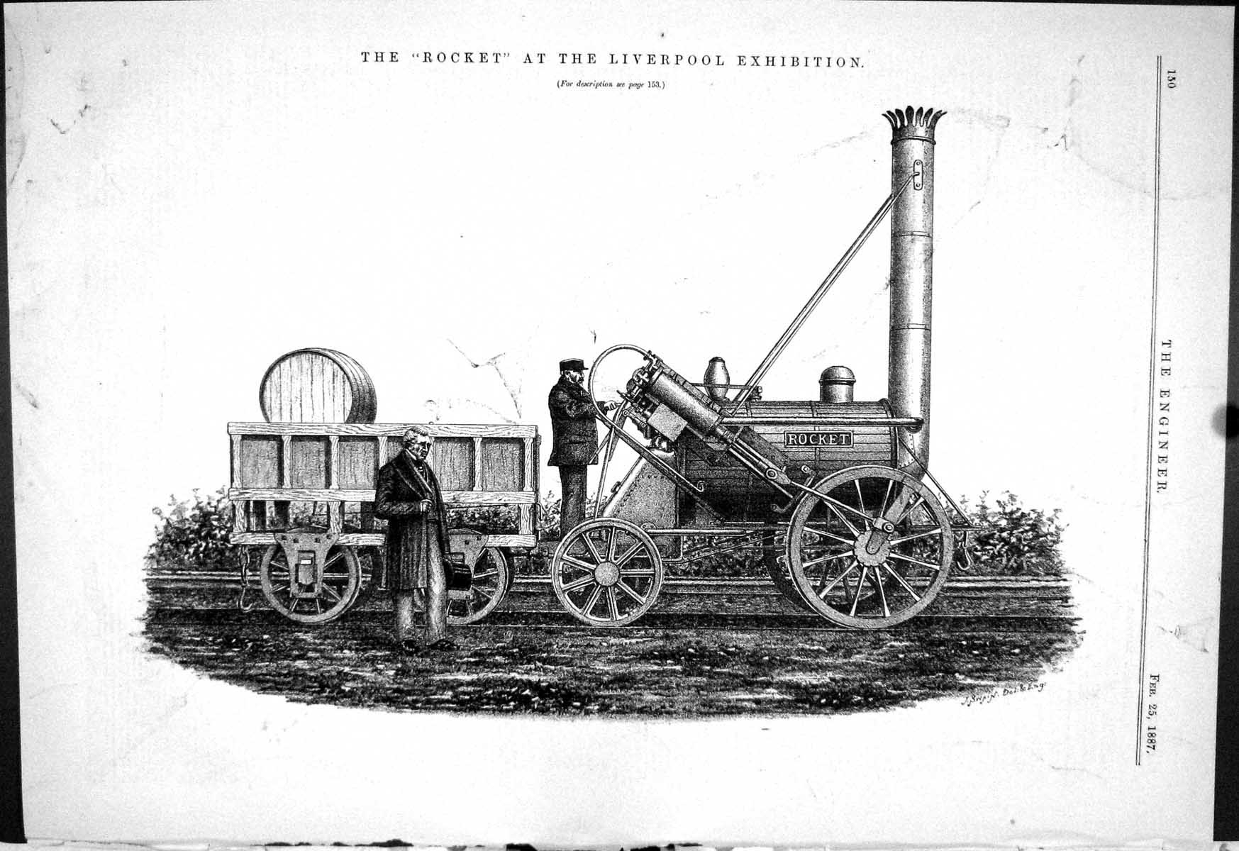 Antique Old Print 1887 Rocket Engine Railway Locomotive Liverpool Exhibition