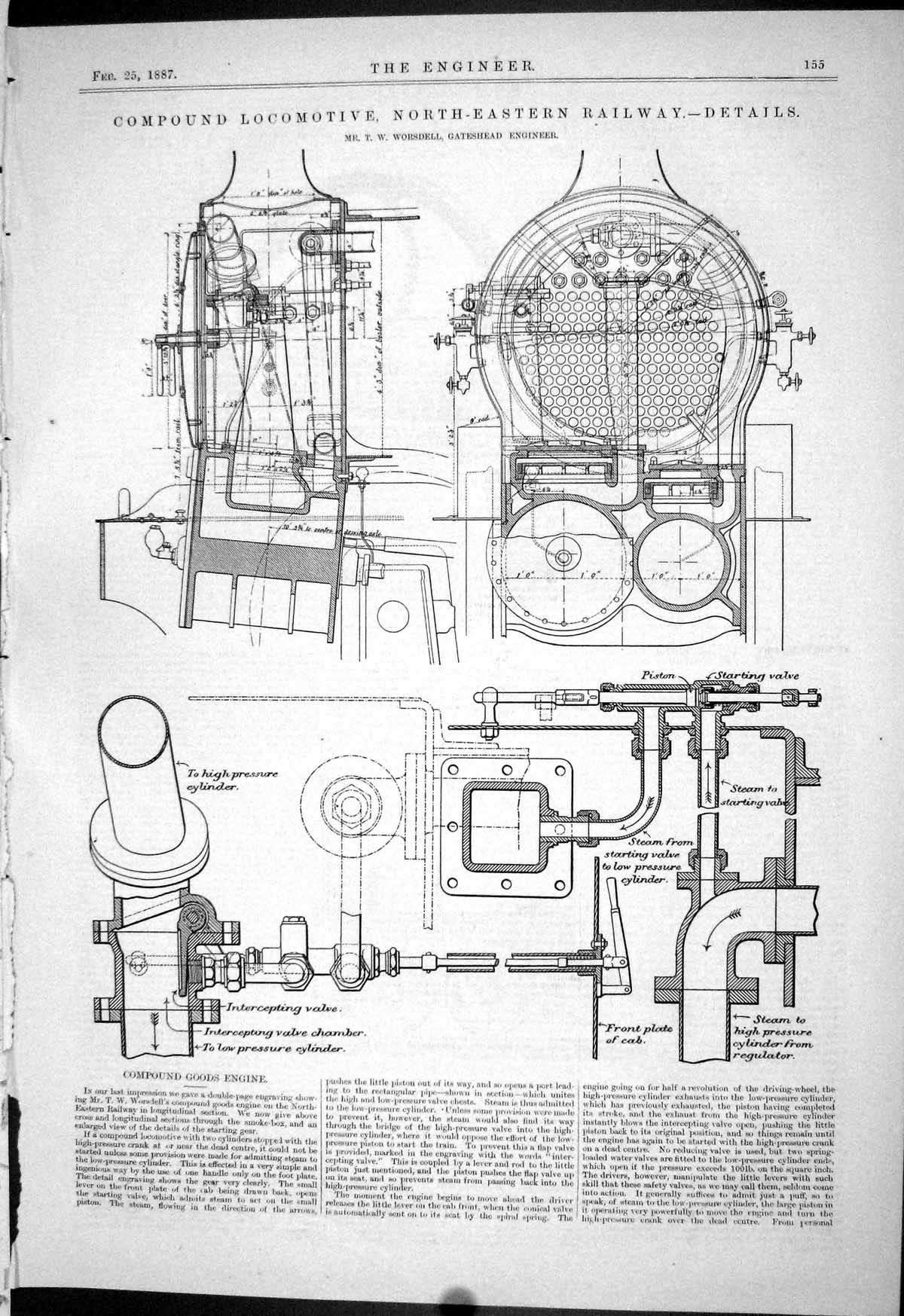 Old 1887 Compound Locomotive Train Railway Details Worsdell Diagrams Victorian