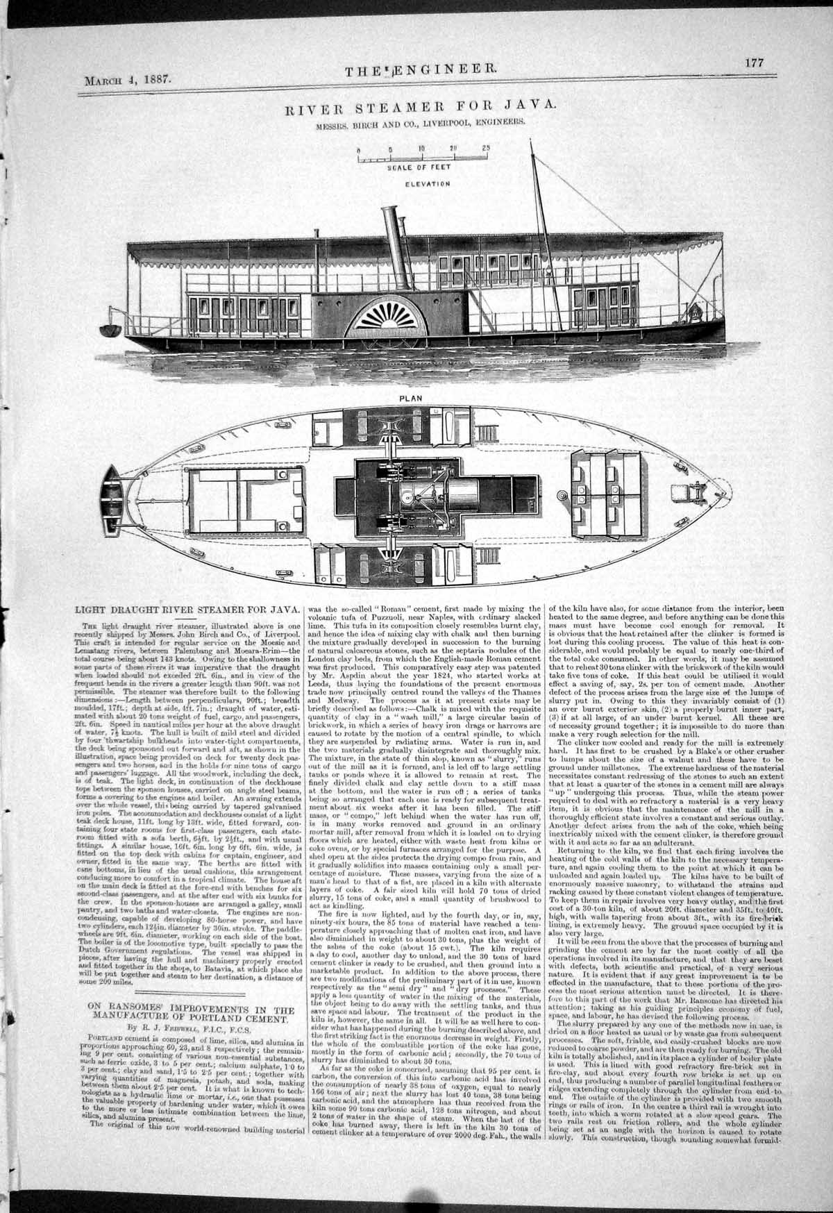 Antique Old Print 1887 Light Draught River Steamer Boat Java Birch Liverpool
