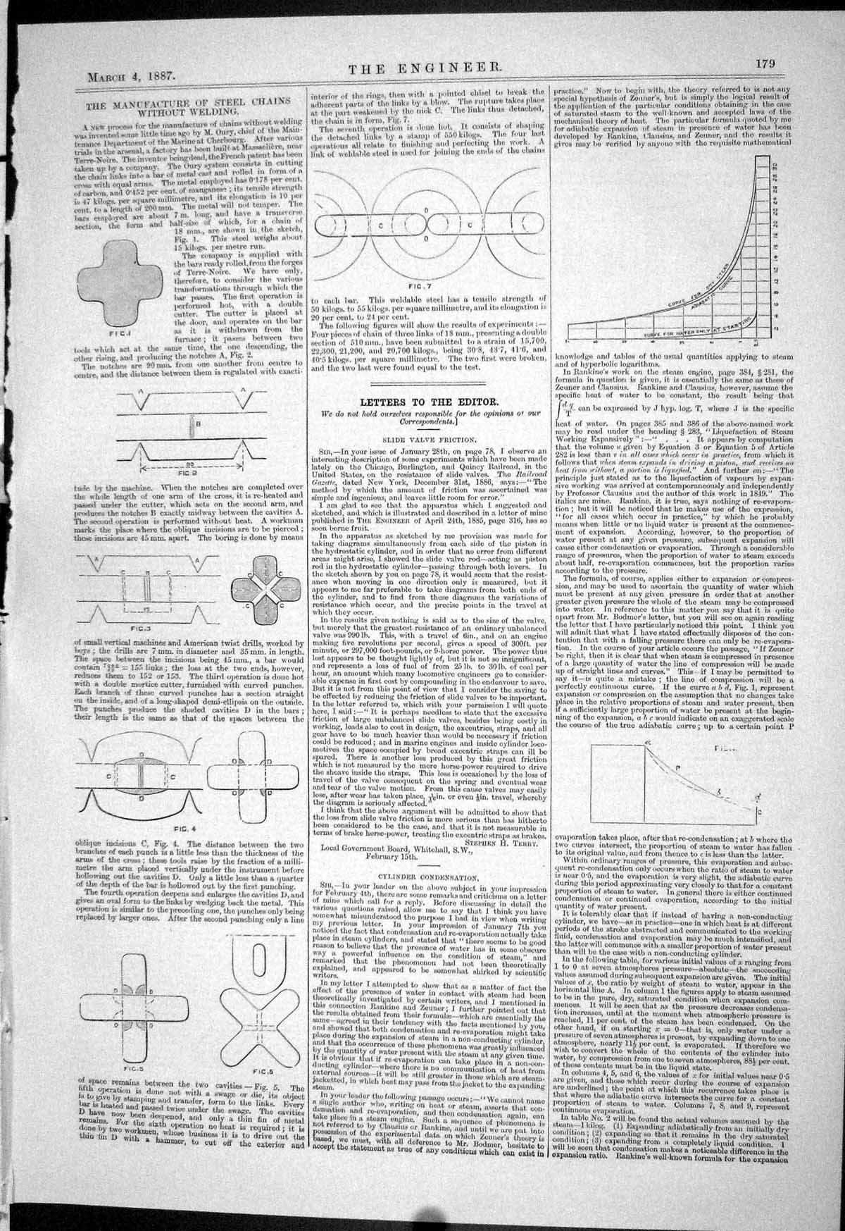 Antique Print 1887 Manufacture Steel Chains Diagrams Cylinder Condensation 19th