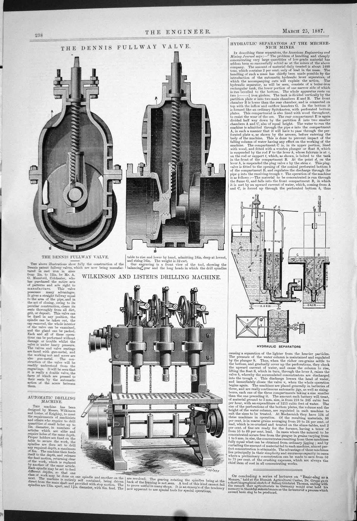 Old 1887 Dennis Fullway Valve Wilkinson Lister Drilling Machine Mines Victorian