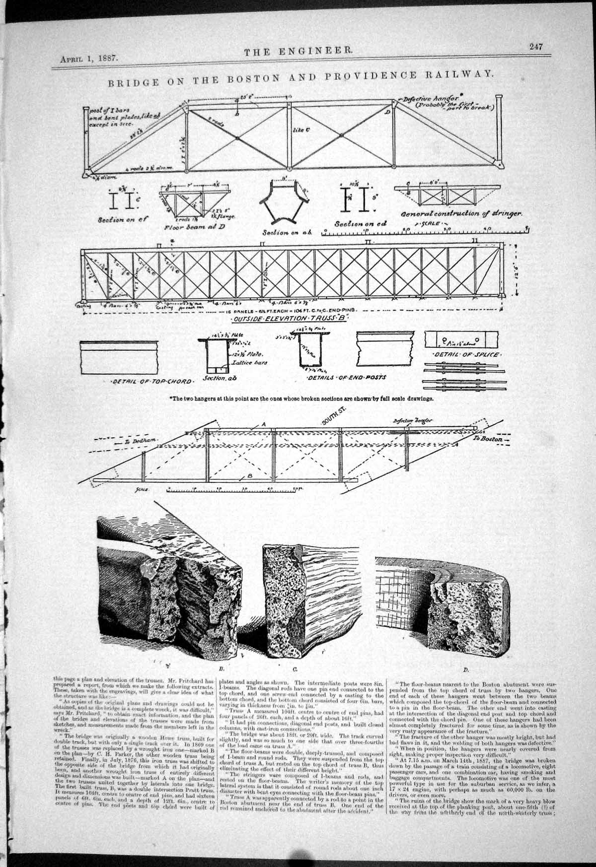 Antique Old Print 1887 Bridge Boston Providence Railway Diagrams Construction