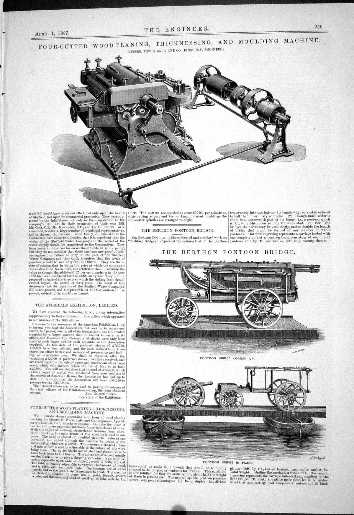 Old 1887 Berthon Pontoon Bridge Wood-Planing Moulding Machine Powis B Victorian