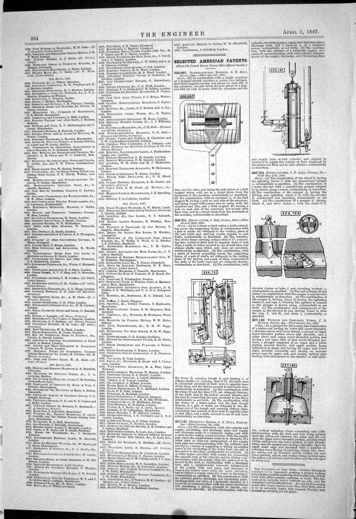 Old 1887 American Patents Short Dick Ohio Howard Duffy Foster Engine Victorian