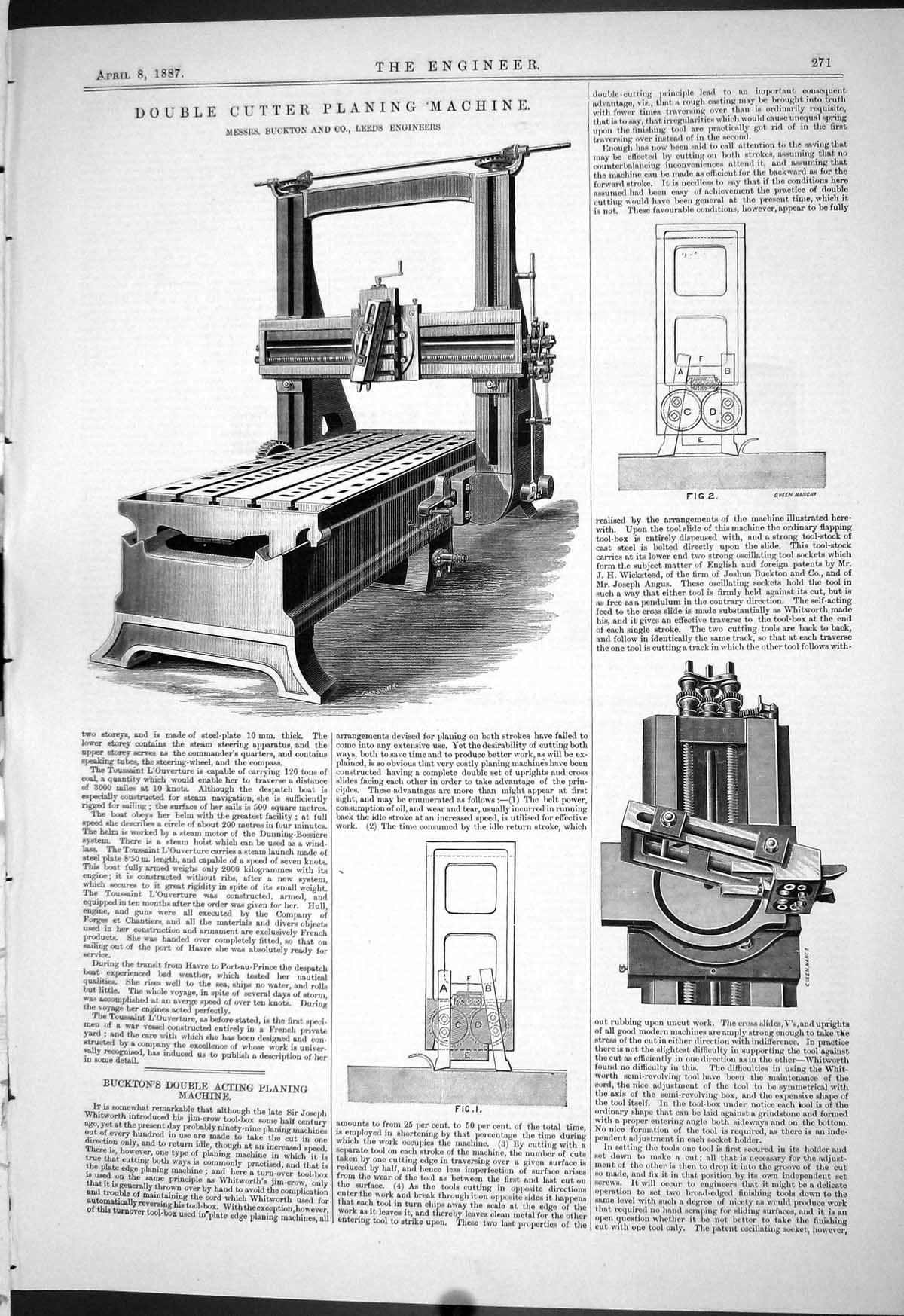 Old Engineering 1887 Double Acting Cutter Planing Machinery Buckton L Victorian
