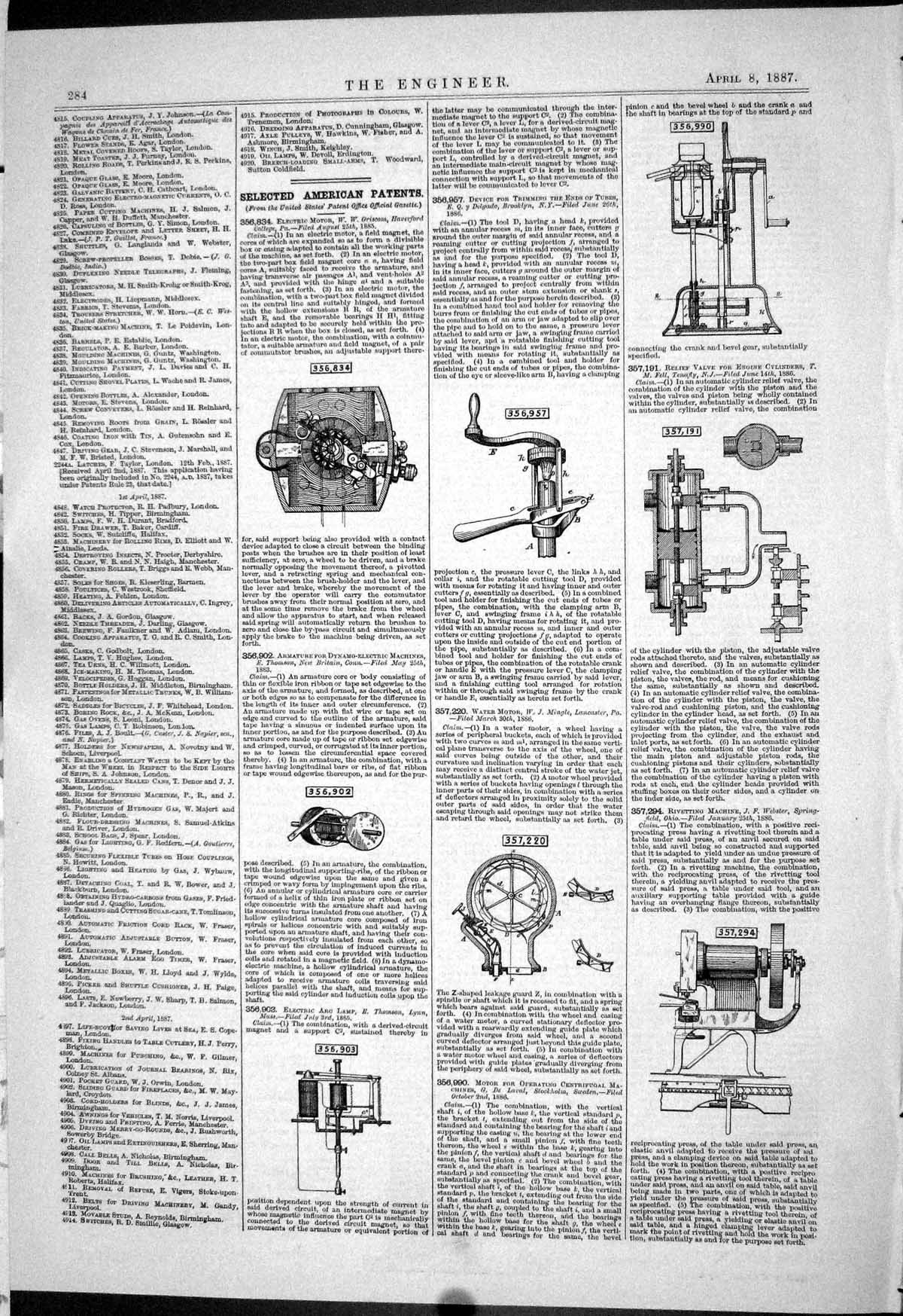 Old Print 1887 American Patents Griscom Thomson Mingle Laval Webster Fell 19th