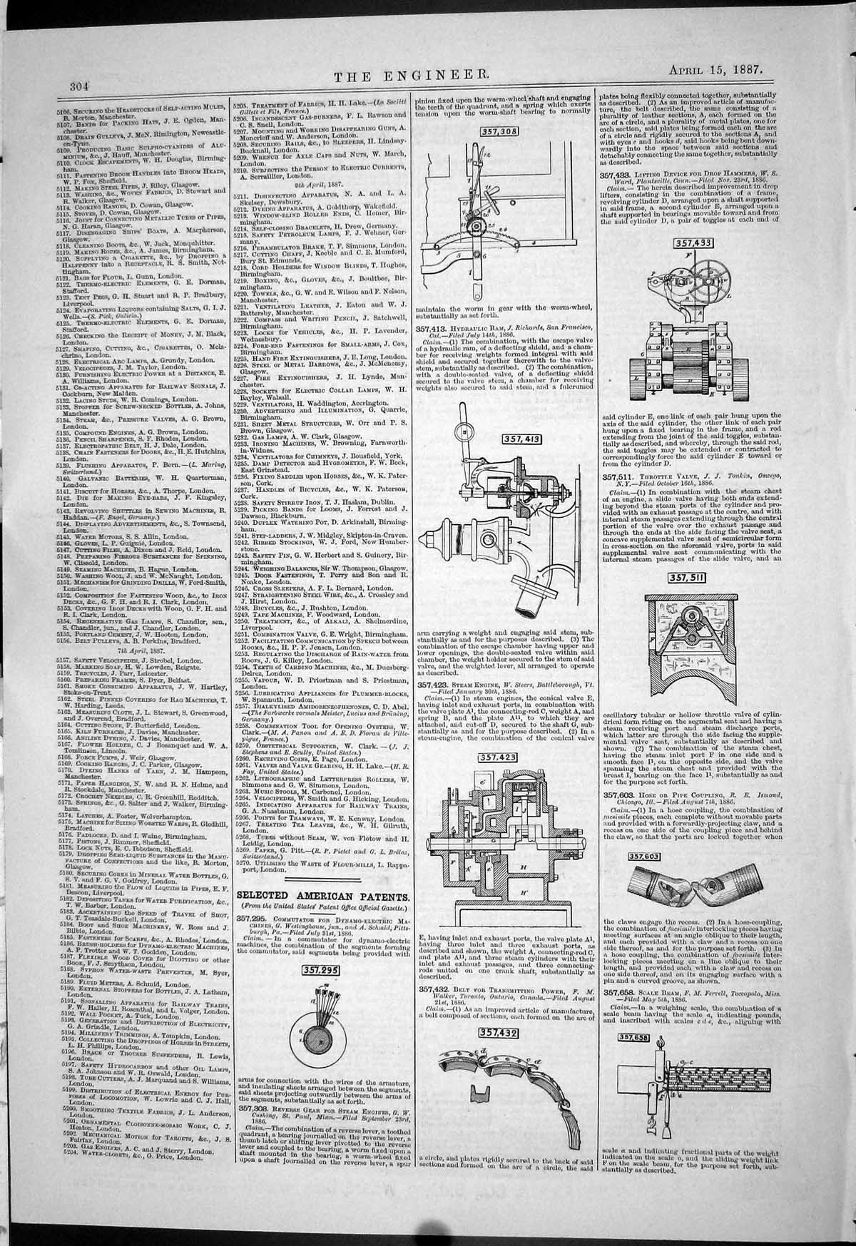 Old 1887 American Patents Westinghouse Cushing Walker Ferrell Ismond Victorian