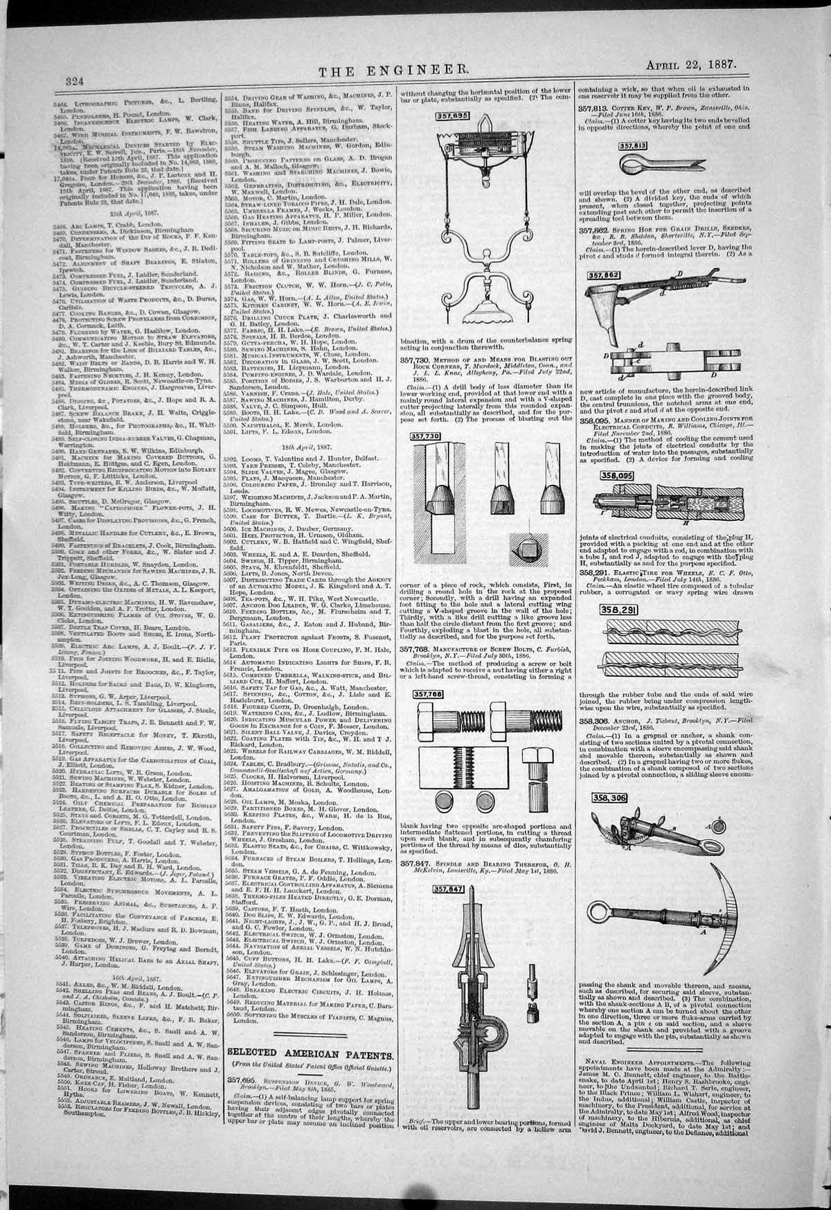 Old Print 1887 American Patents Mckelvin Furbish Tiebout Murdock Williams 19th