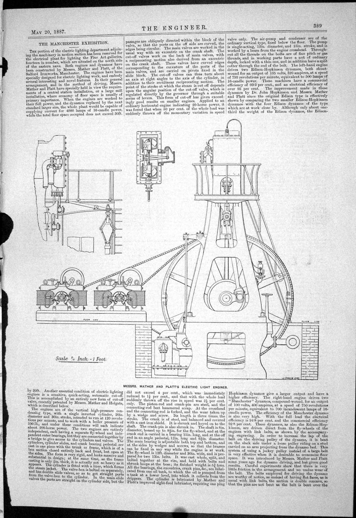 Antique Print 1887 Mather Platt Electric Light Engines Diagrams Manchester 19th