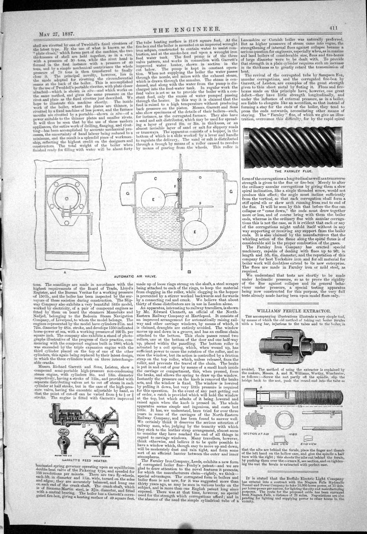 Old Print 1887 Automatic Air Valve Garrett Feed Heater Williams Extractor 19th