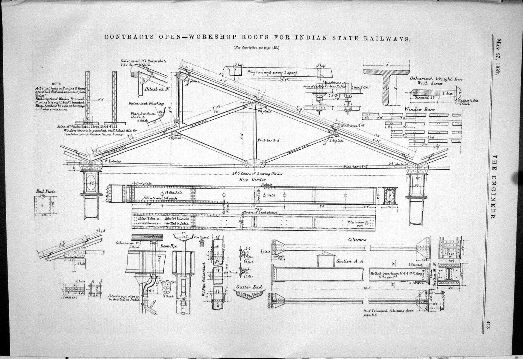 Old Contracts Open Workshop Roofs Indian State Railway Window Bars 18 Victorian