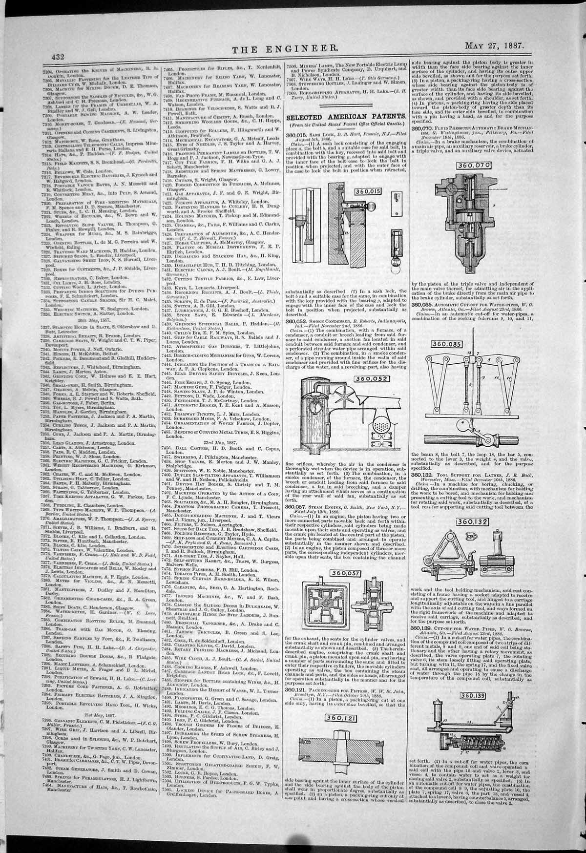 Old 1887 American Patents Smith John Browne Westinghouse Back Roberts Victorian