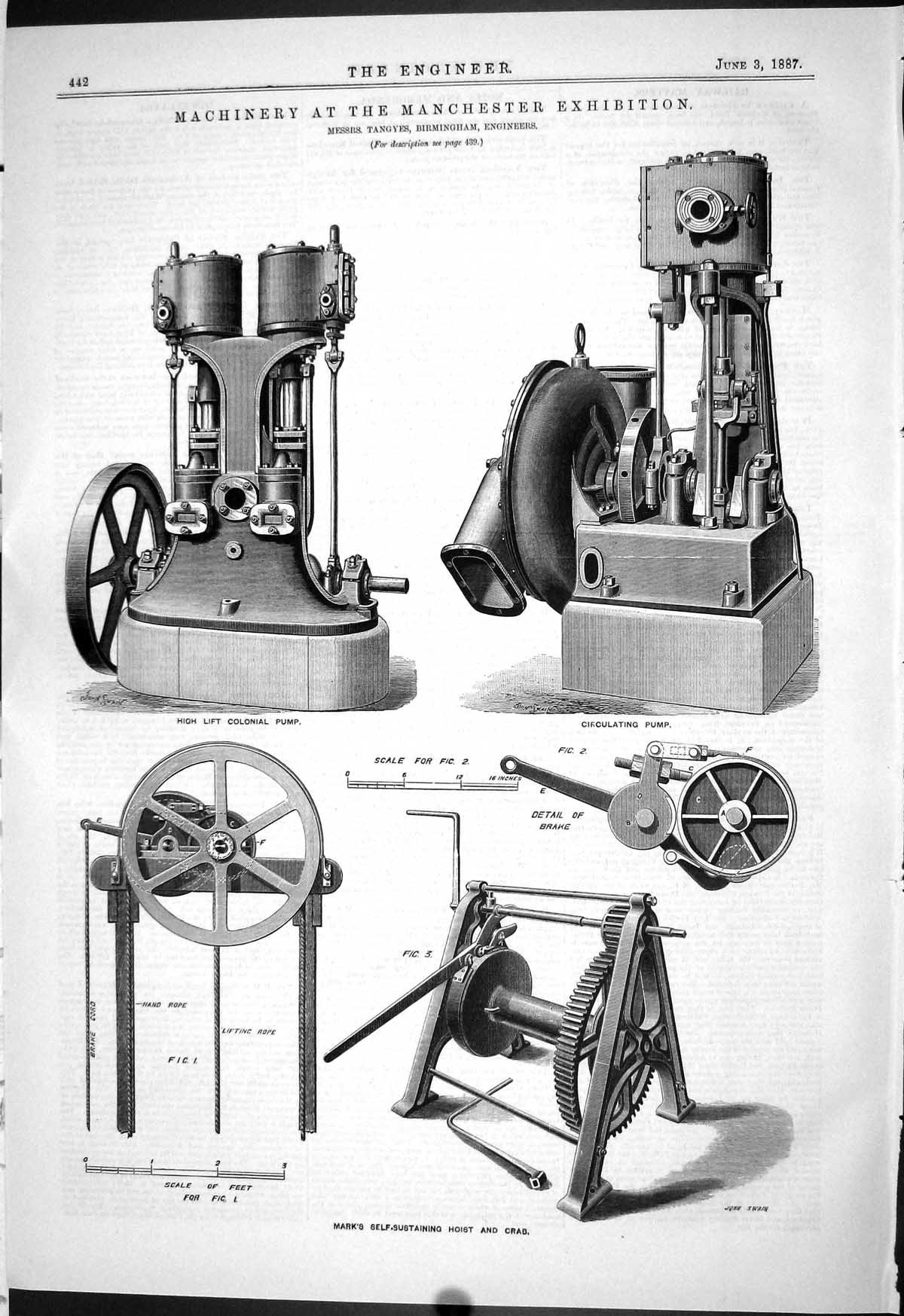 Old 1887 Machinery Manchester Exhibition Tangyes Mark Hoist Crab Pump Victorian