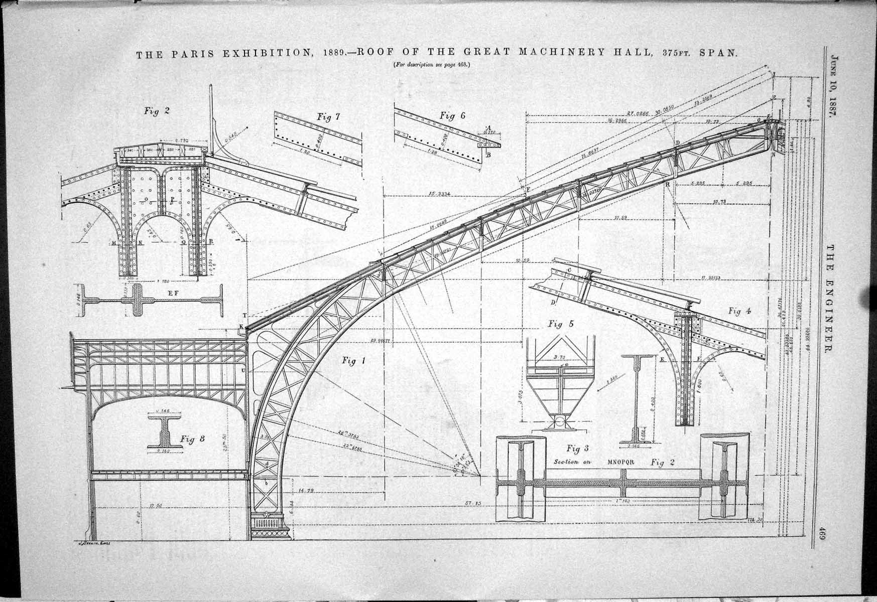 Antique Print 1887 Paris Romachinery Hall Thwaite Stewart Steel Plant Vice 19th