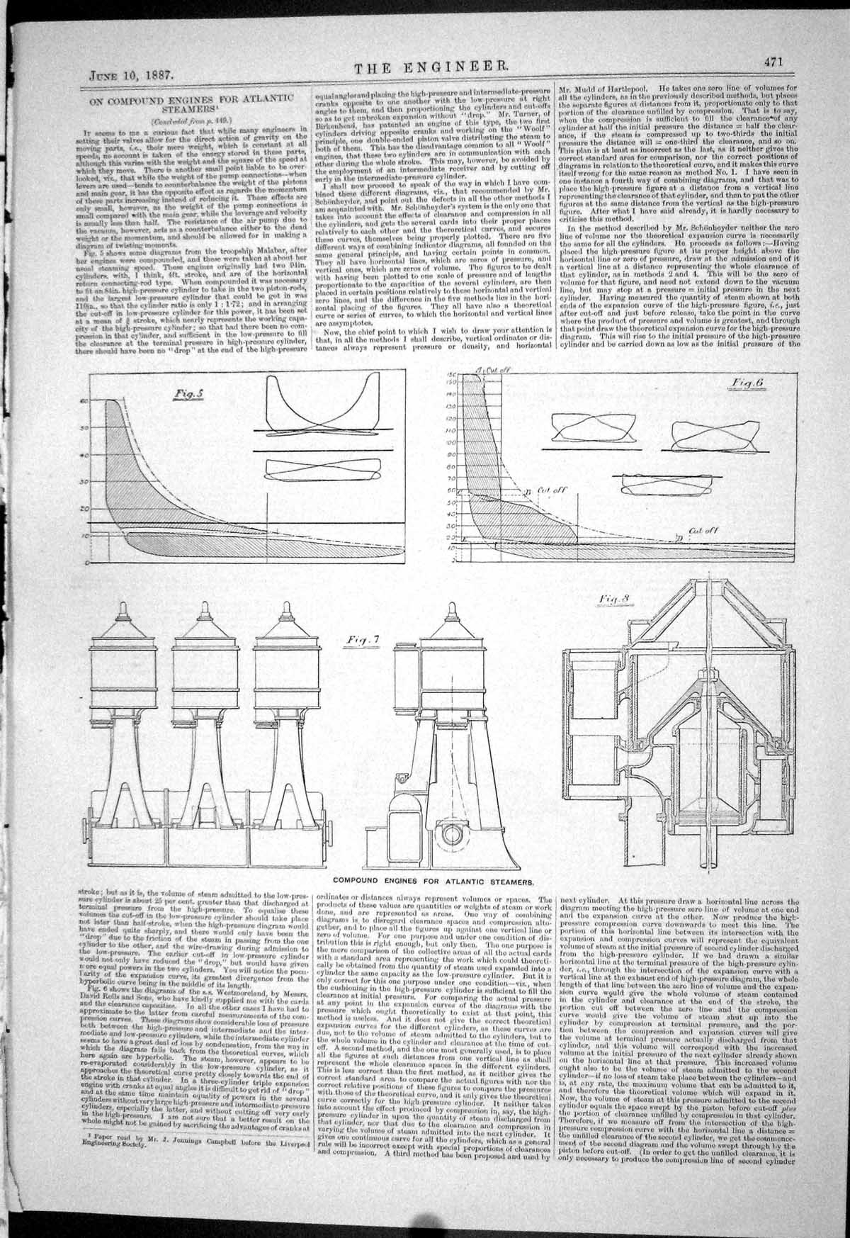 Antique Print Engineering 1887 Diagrams Compound Engines Atlantic Steamers 19th