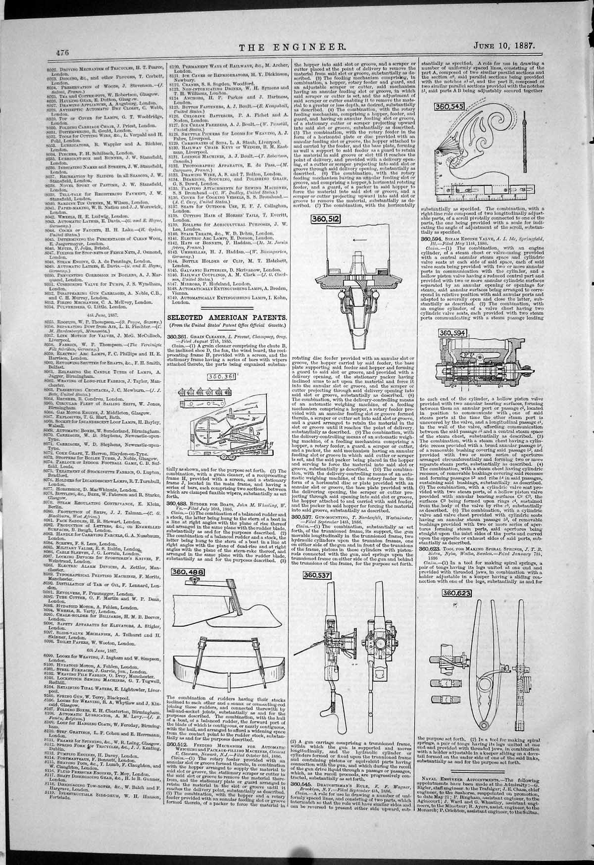 Old American Patents 1887 Prevost Wheeling Siden Nordenfelt Springfie Victorian