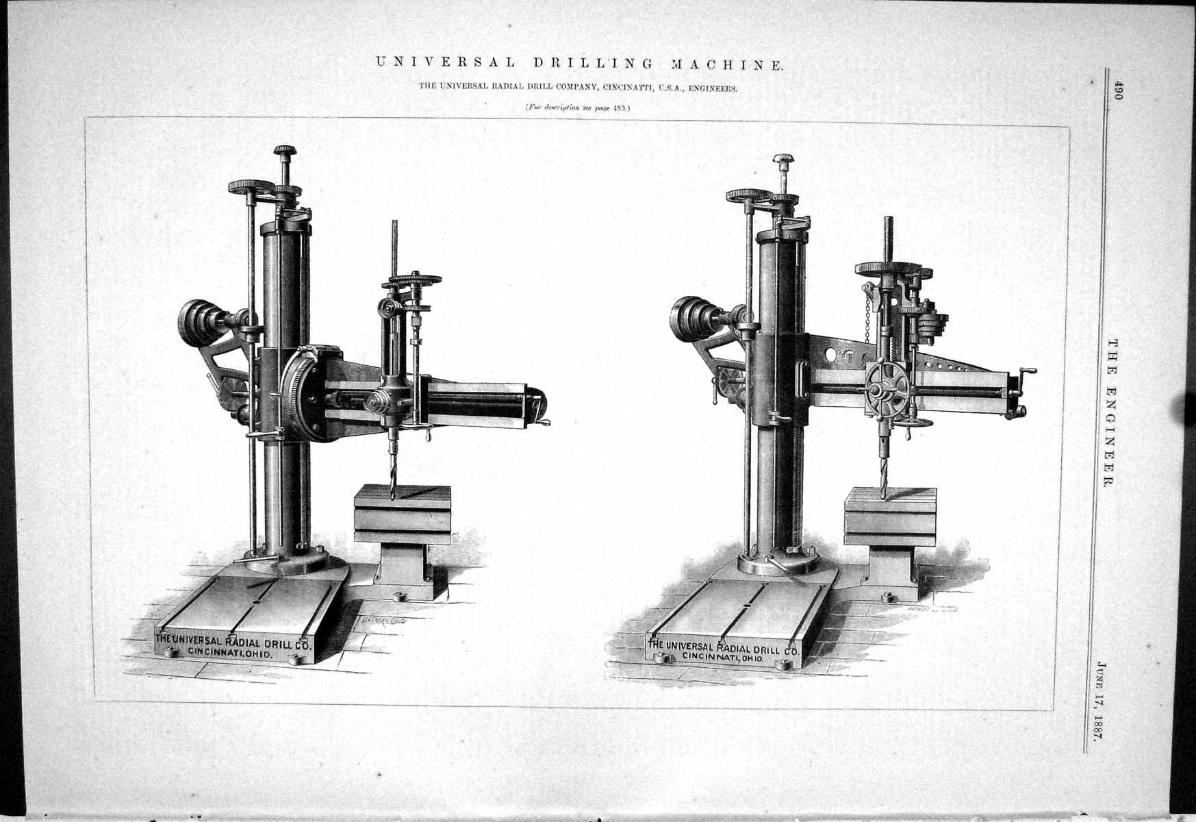 Old Print 1887 Universal Drilling Machine Cincinnati Howard Bullough Bend 19th