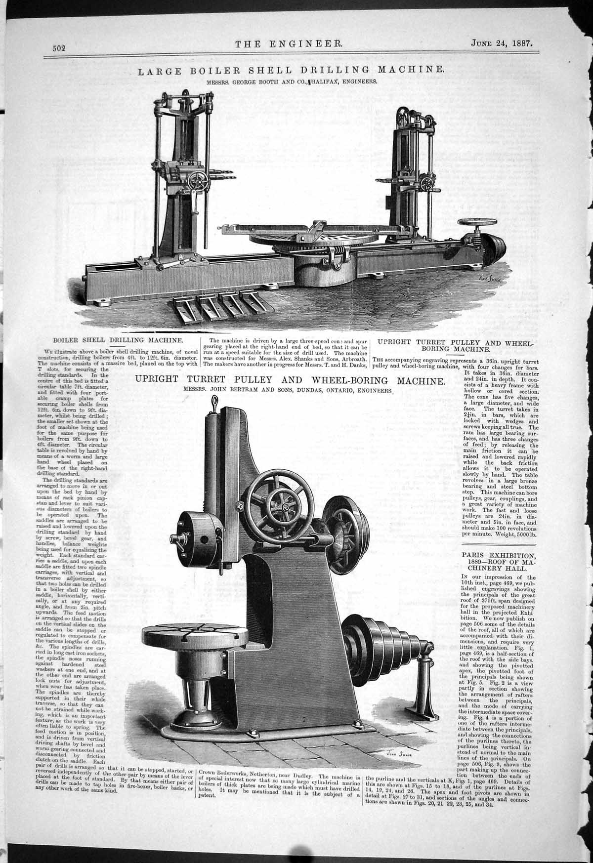 Old 1887 Boiler Shell Drilling Machinery George Booth Pulley Bertram Victorian