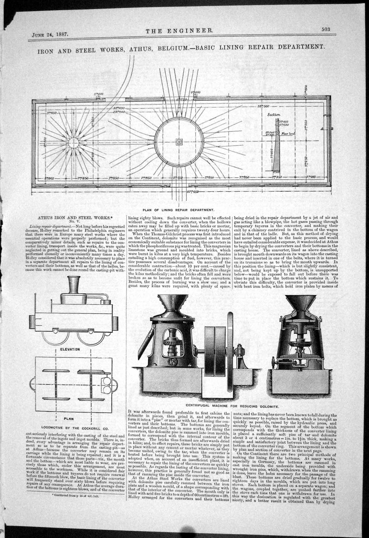 Antique Print 1887 Iron Steel Works Athus Belgium Lining Repair Department 19th