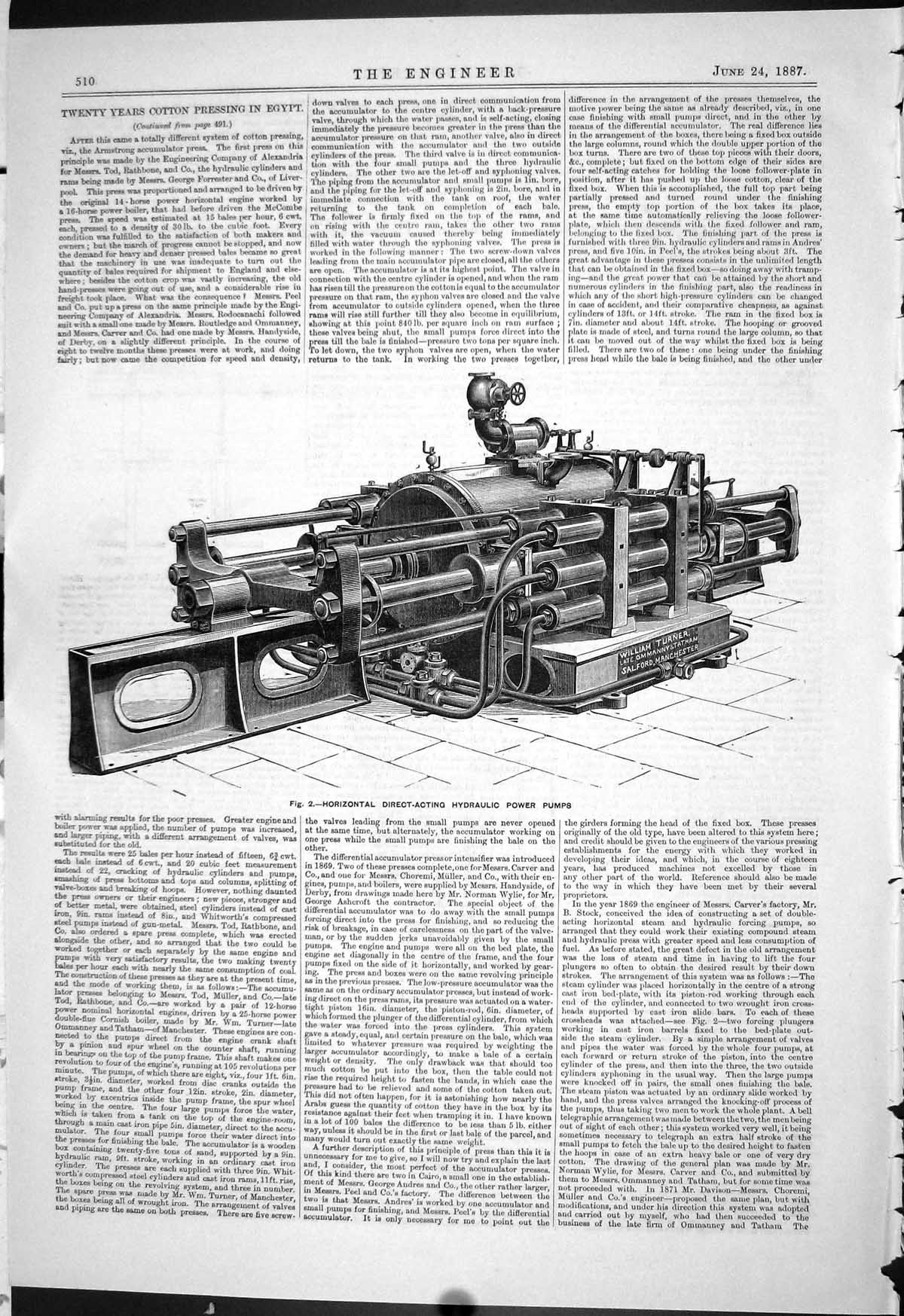 Antique Print 1887 Horizontal Direct-Acting Hydraulic Power Pumps Machinery