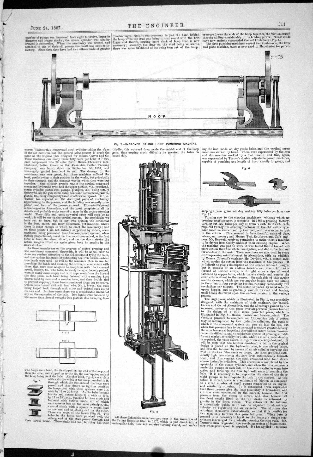 Antique Old Print 1887 Baling Hoop Punching Machine Turner Salford Manchester