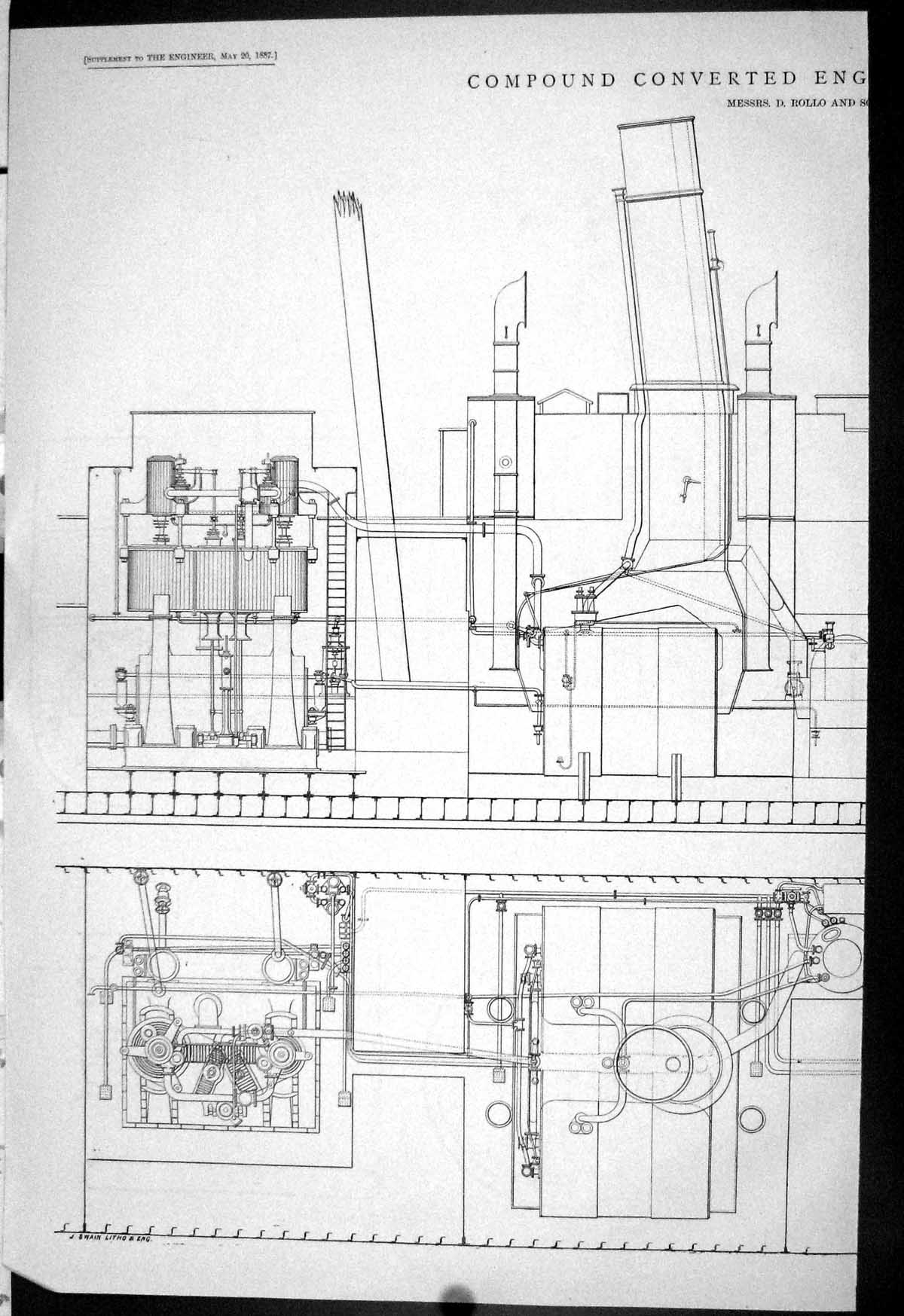 Old Print 1887 Compound Converted Engines Ship Manauense Rollo Liverpool 19th