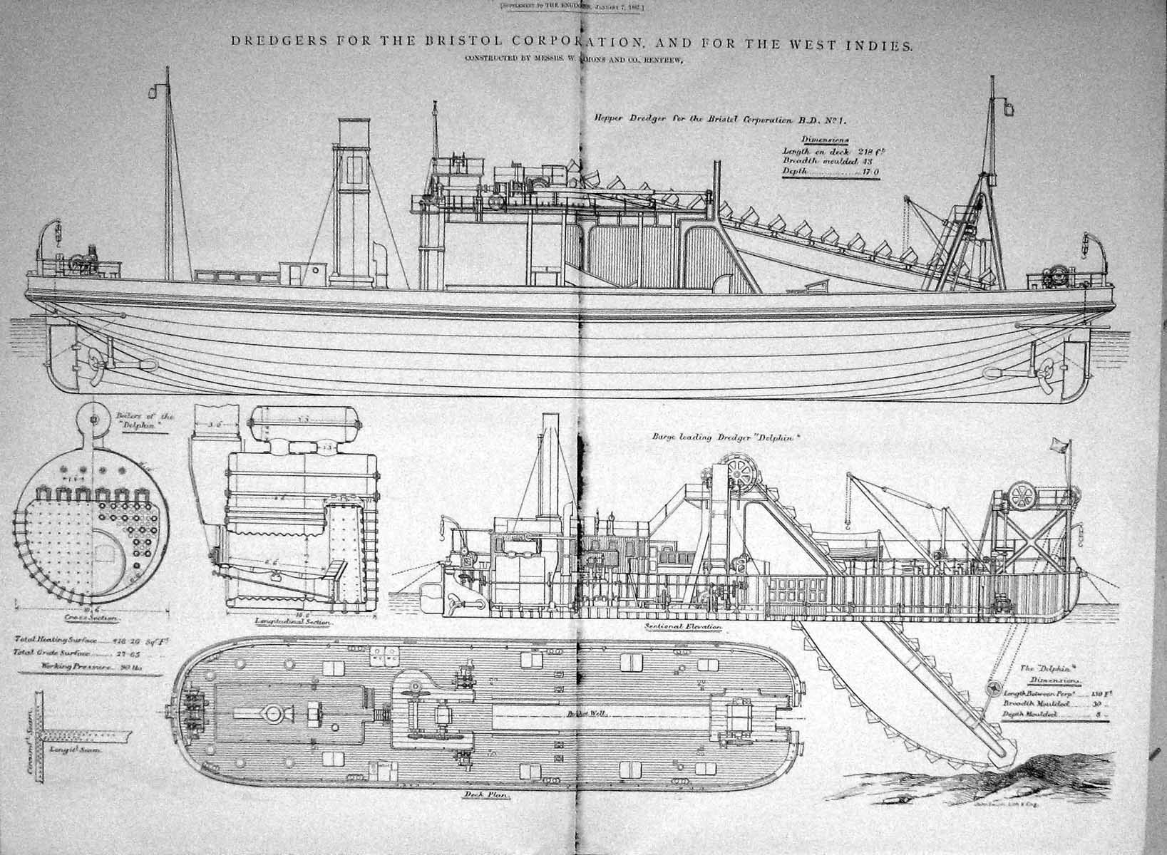 Antique Print 1887 Dredgers Bristol Corporation West Indies Simons Renfrew