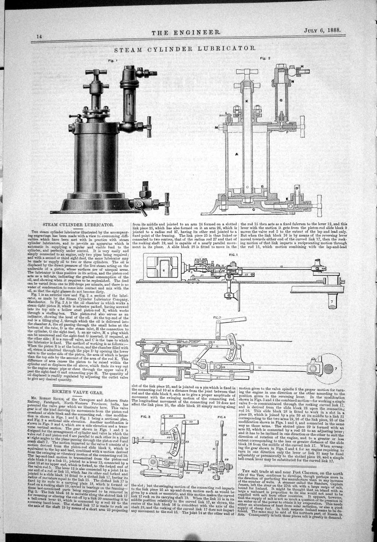 Antique Print 1888 Steam Cylinder Lubricator Rickie'S Valve Gear Machinery 19th