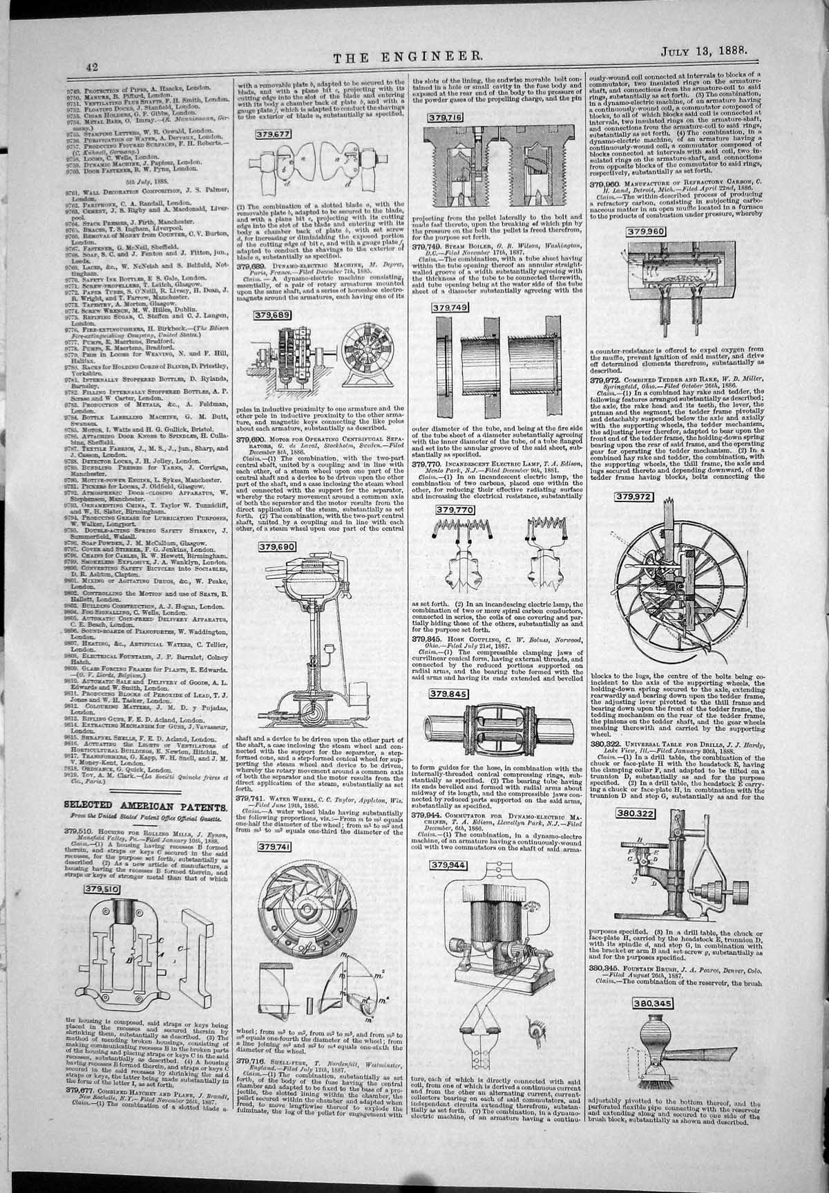 Old Print American Patents 1888 Housing Rolling Mills Water Wheel Boiler 19th