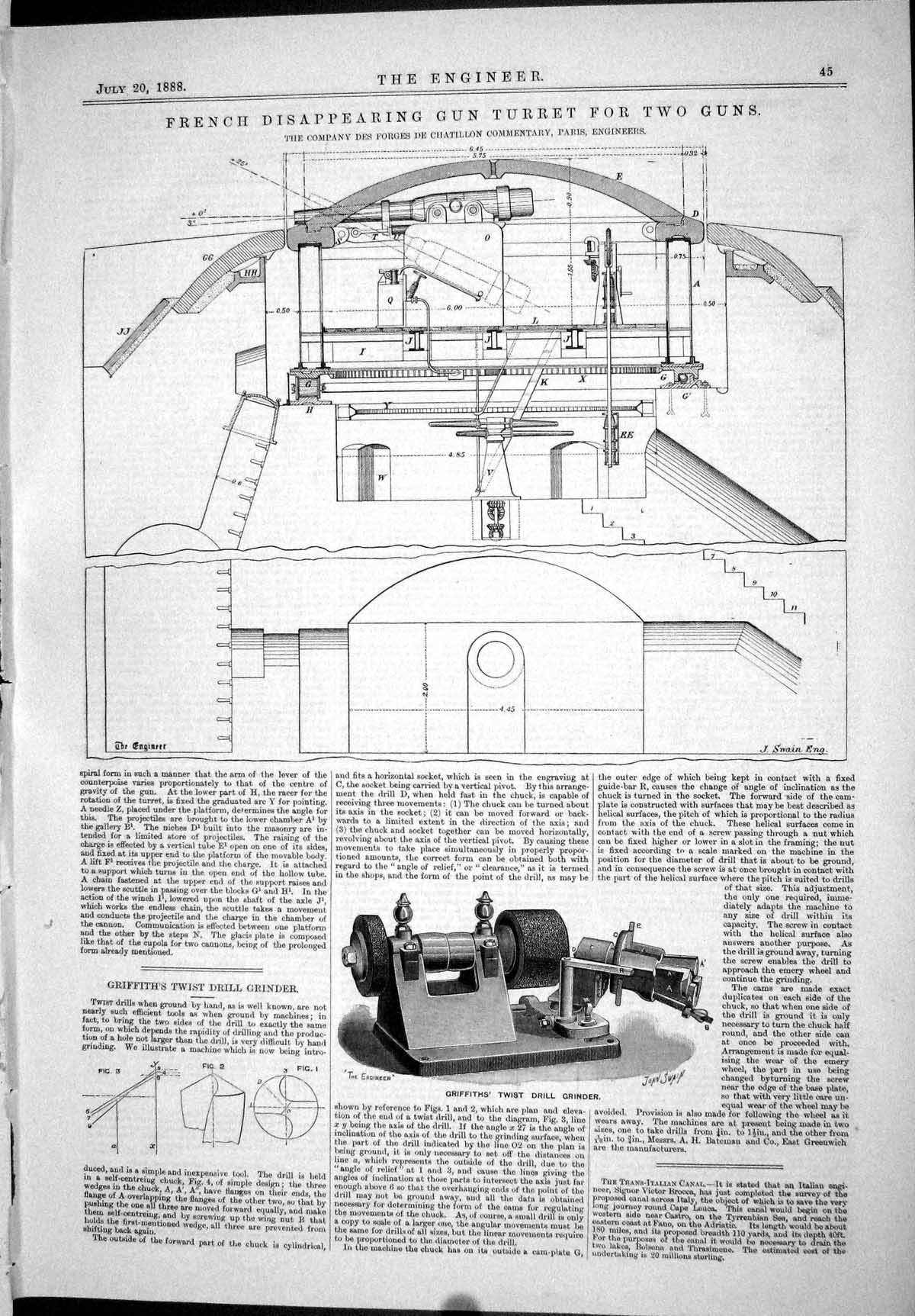 Old 1888 French Disappearing Gun Turret Griffiths Twist Grill Grinder Victorian