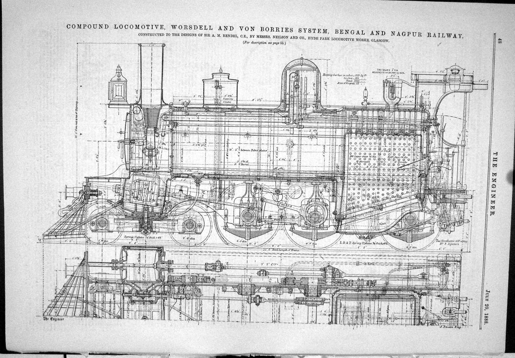 Old 1888 Locomotive Wordsell Von Borries Bengal Nagpur Railway Rendel Victorian
