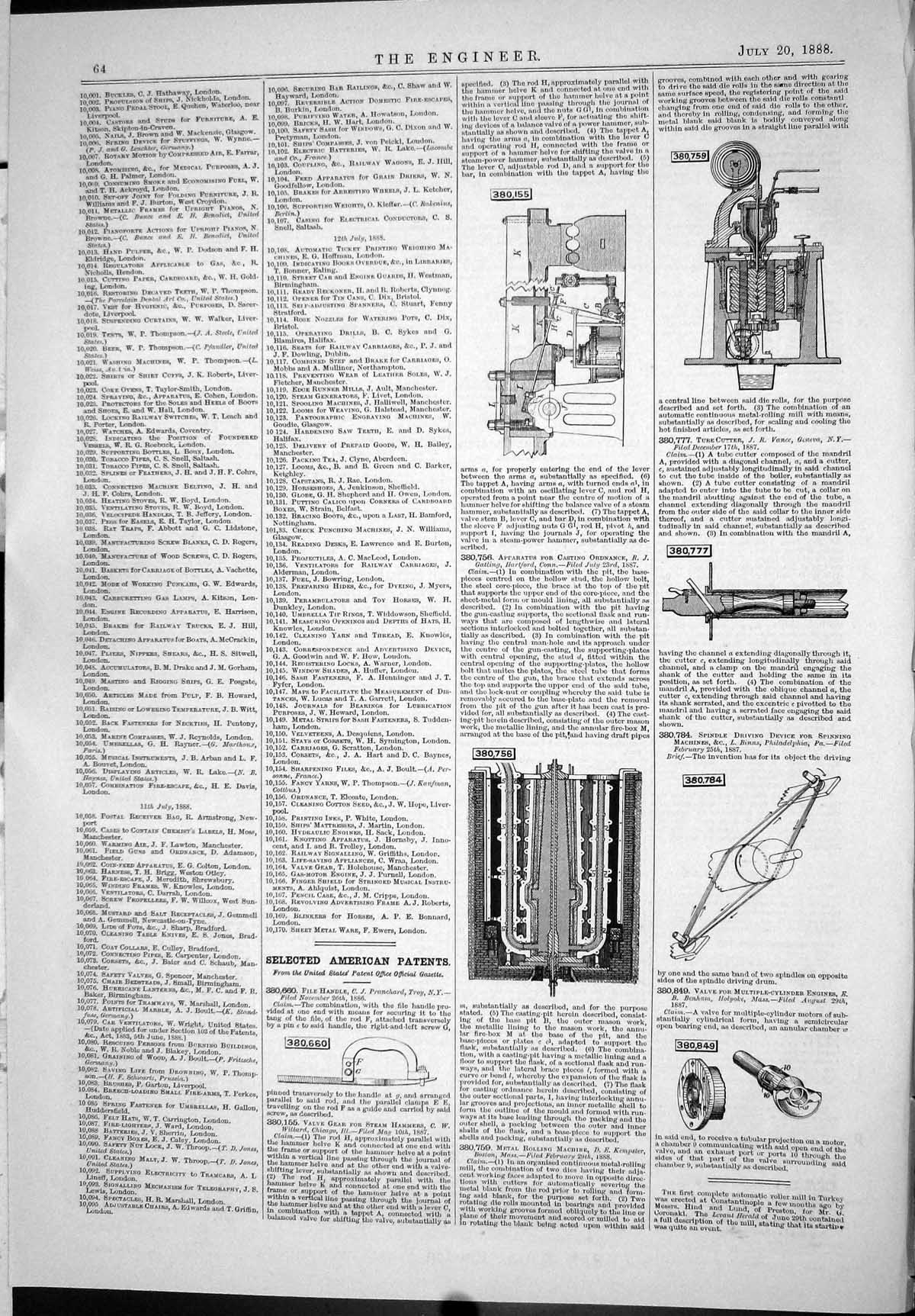 Old Print 1888 American Patents File Handle Tube Cutter Casting Ordnance 19th