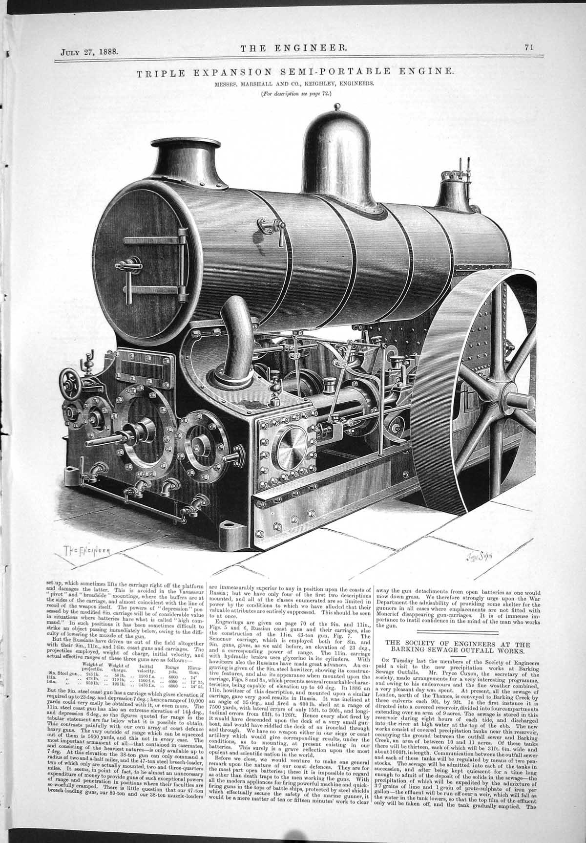 Antique Print 1888 Triple Expansion Semi-Portable Engine Marshall Keighley 19th