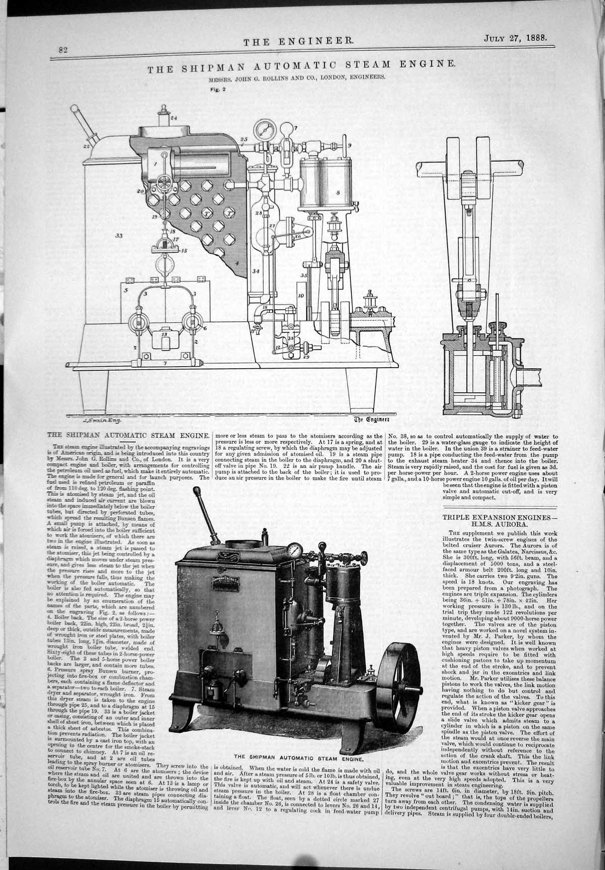 Old 1888 Engineering Shipman Automatic Steam Engine John Rollins Lond Victorian