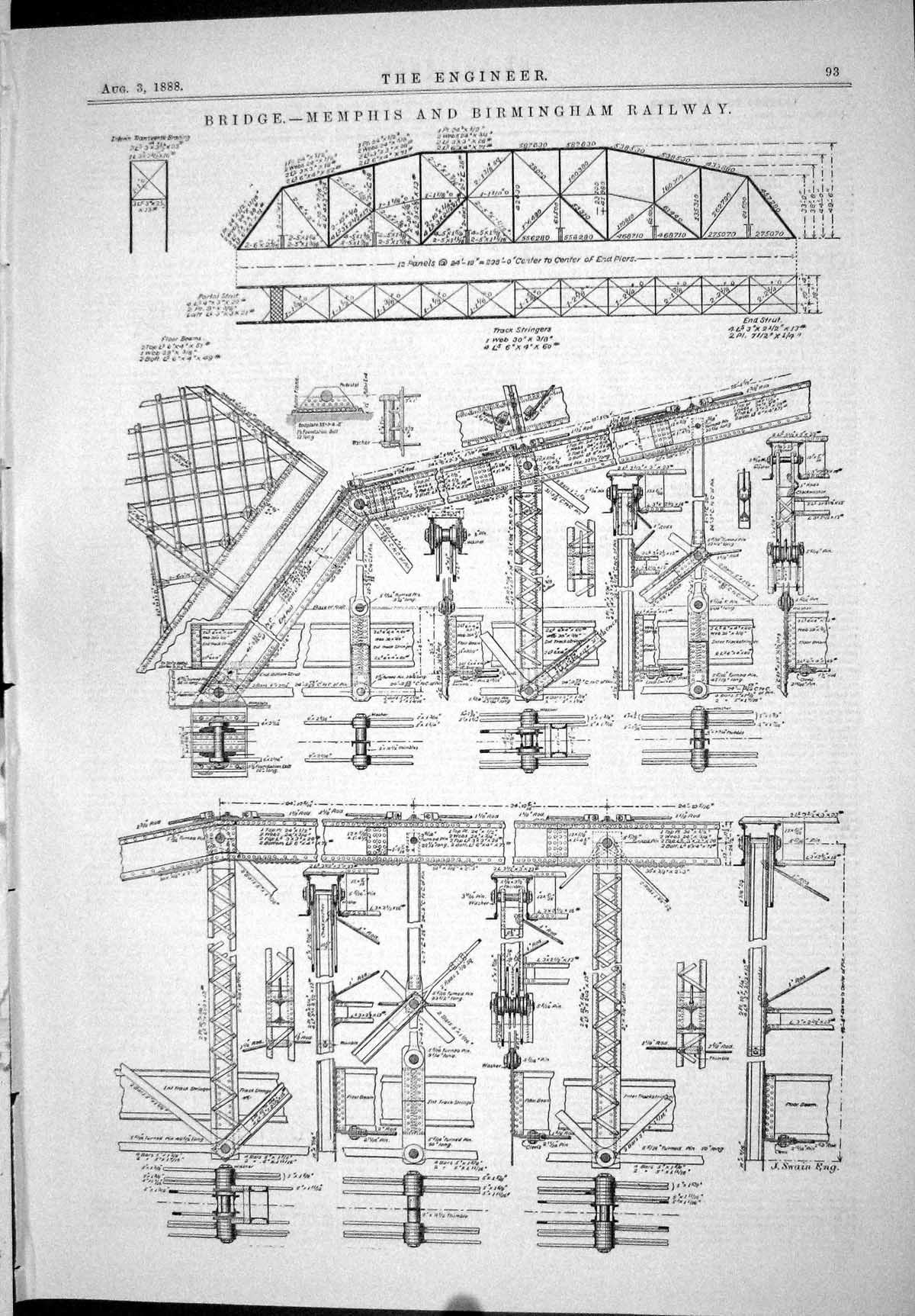 Old Print 1888 Diagrams Bridge Memphis Birmingham Railway Phoenix Company 19th