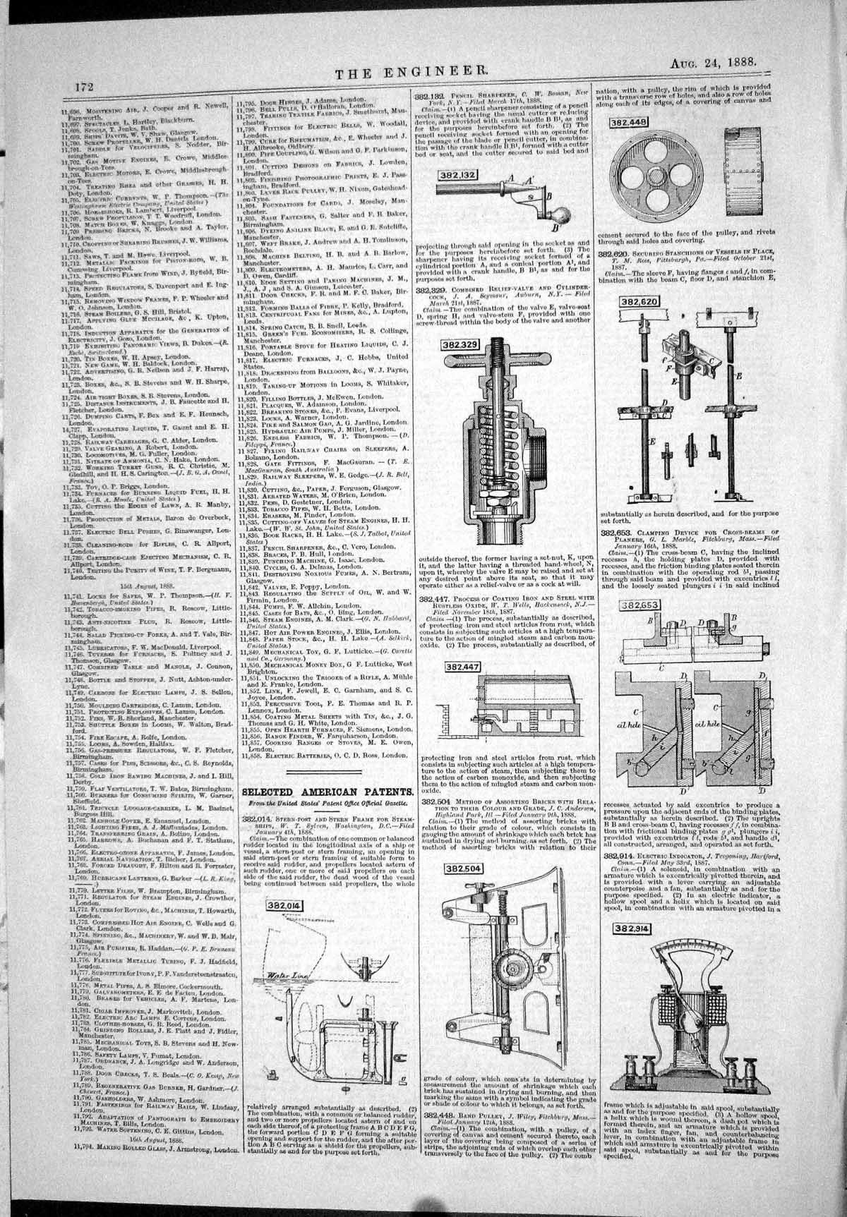 Old Print American Patents 1888 Electric Indicator Stern-Post Instruments 19th