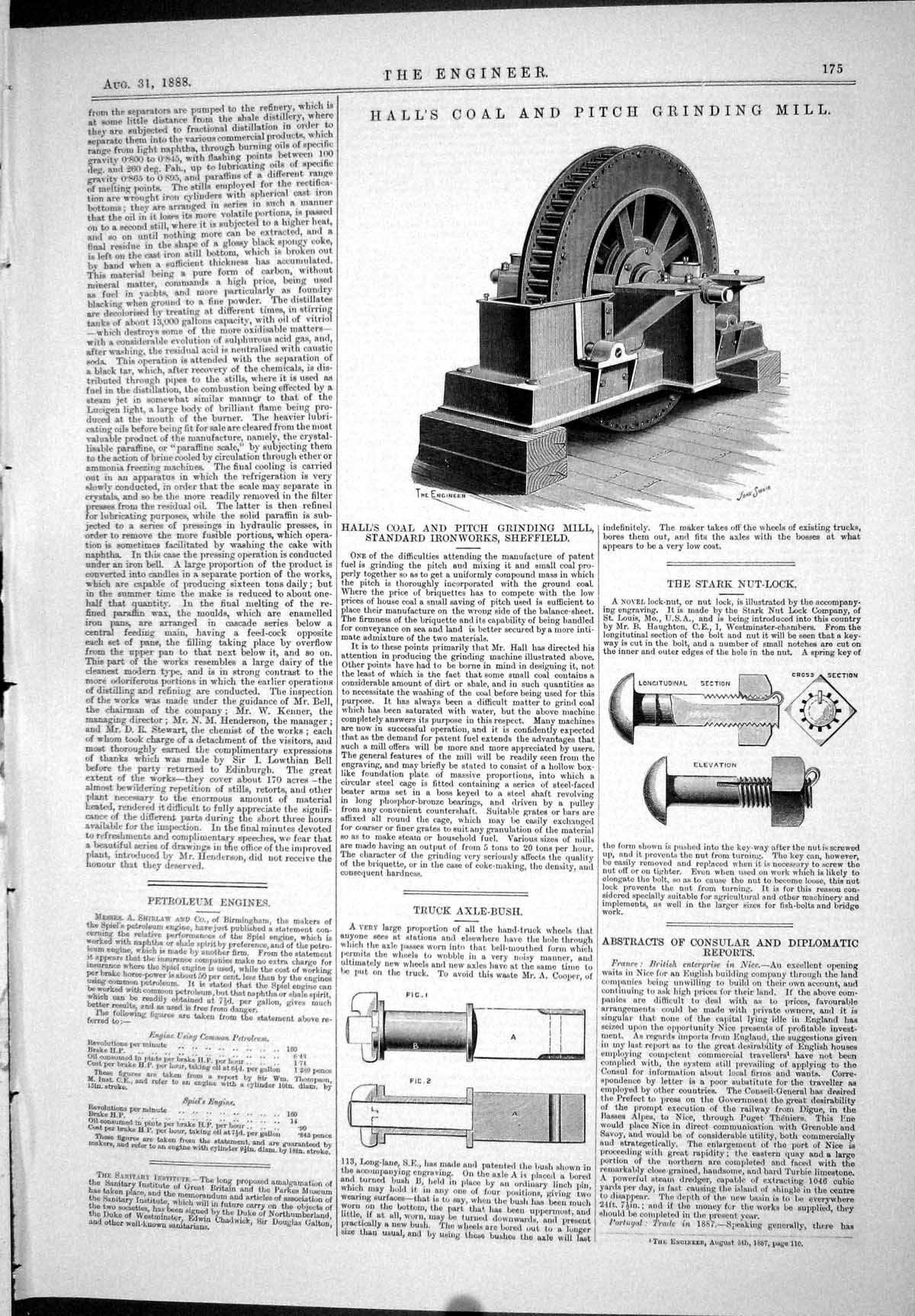 Old 1888 Halls Coal Pitch Grinding Mill Stark Nut-Lock Truck Axle-Bus Victorian